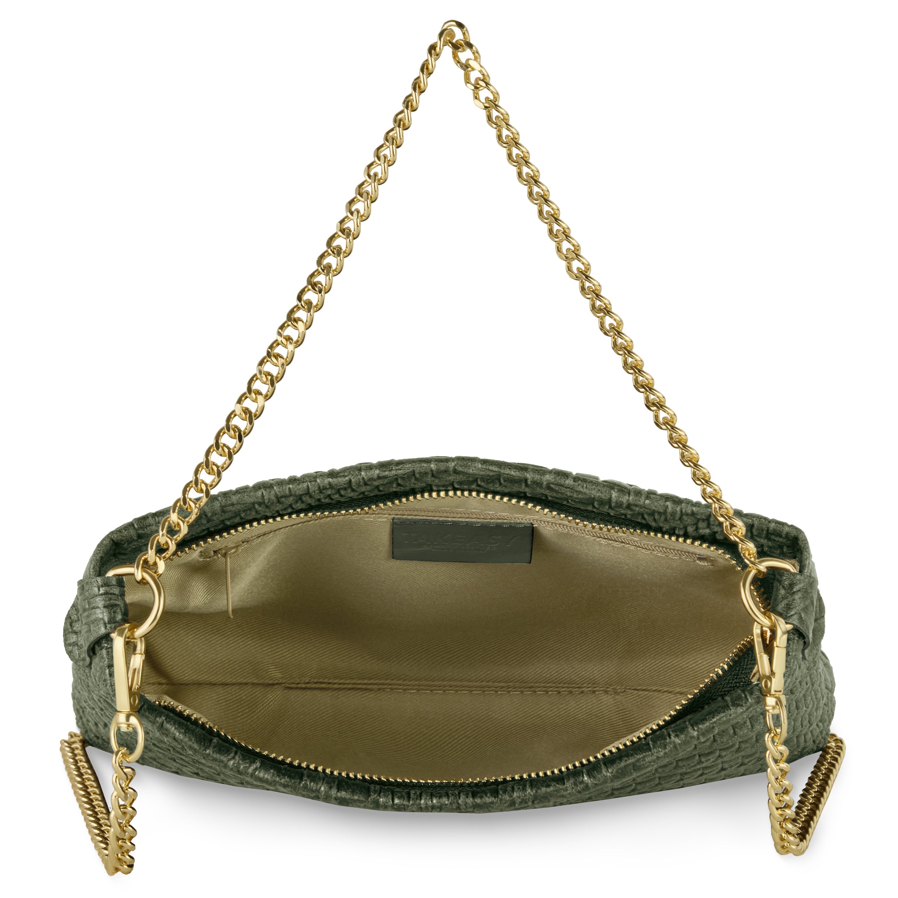 Italian Genuine Suede Grid Crossbody Bag with Gold Chain