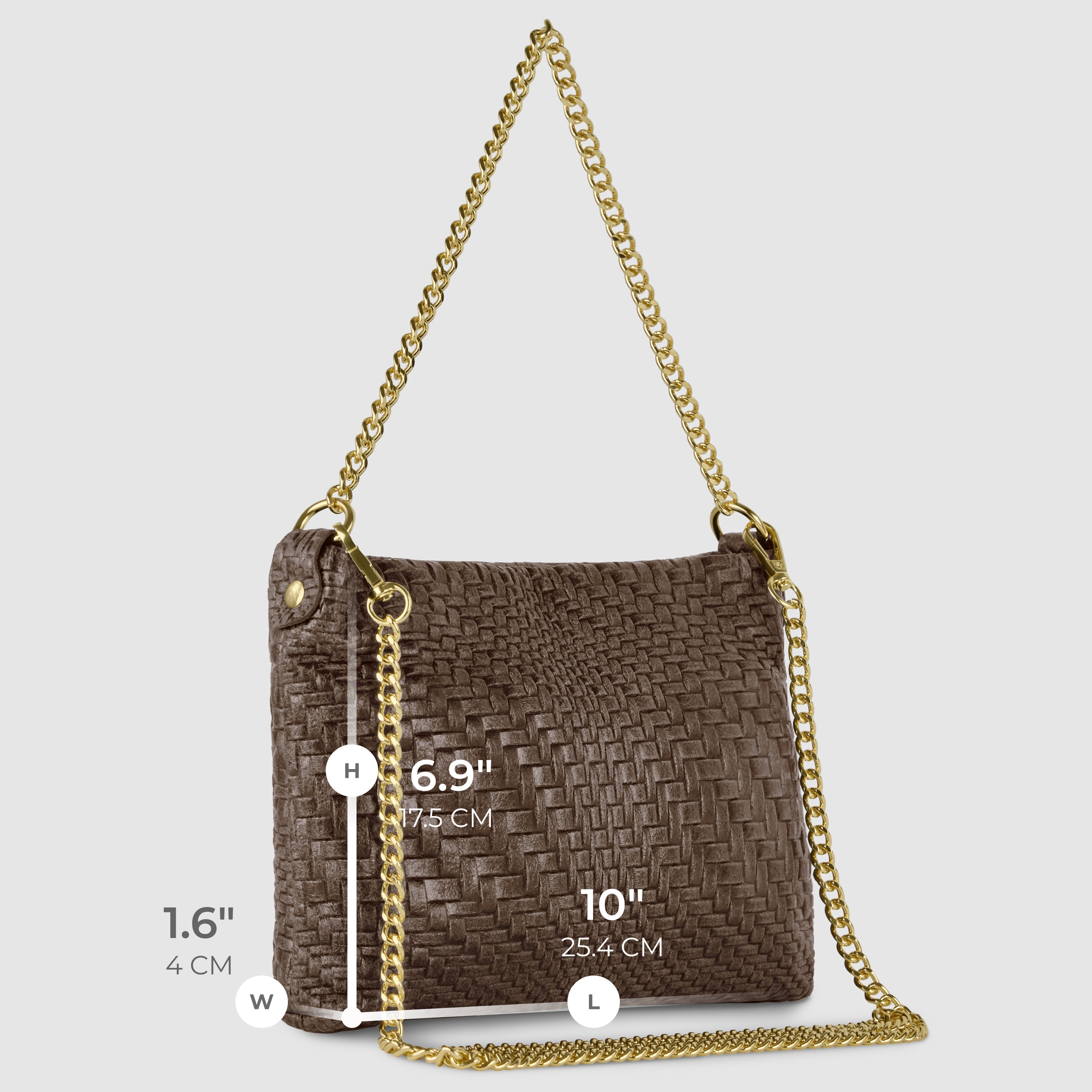 Italian Genuine Suede Grid Crossbody Bag with Gold Chain