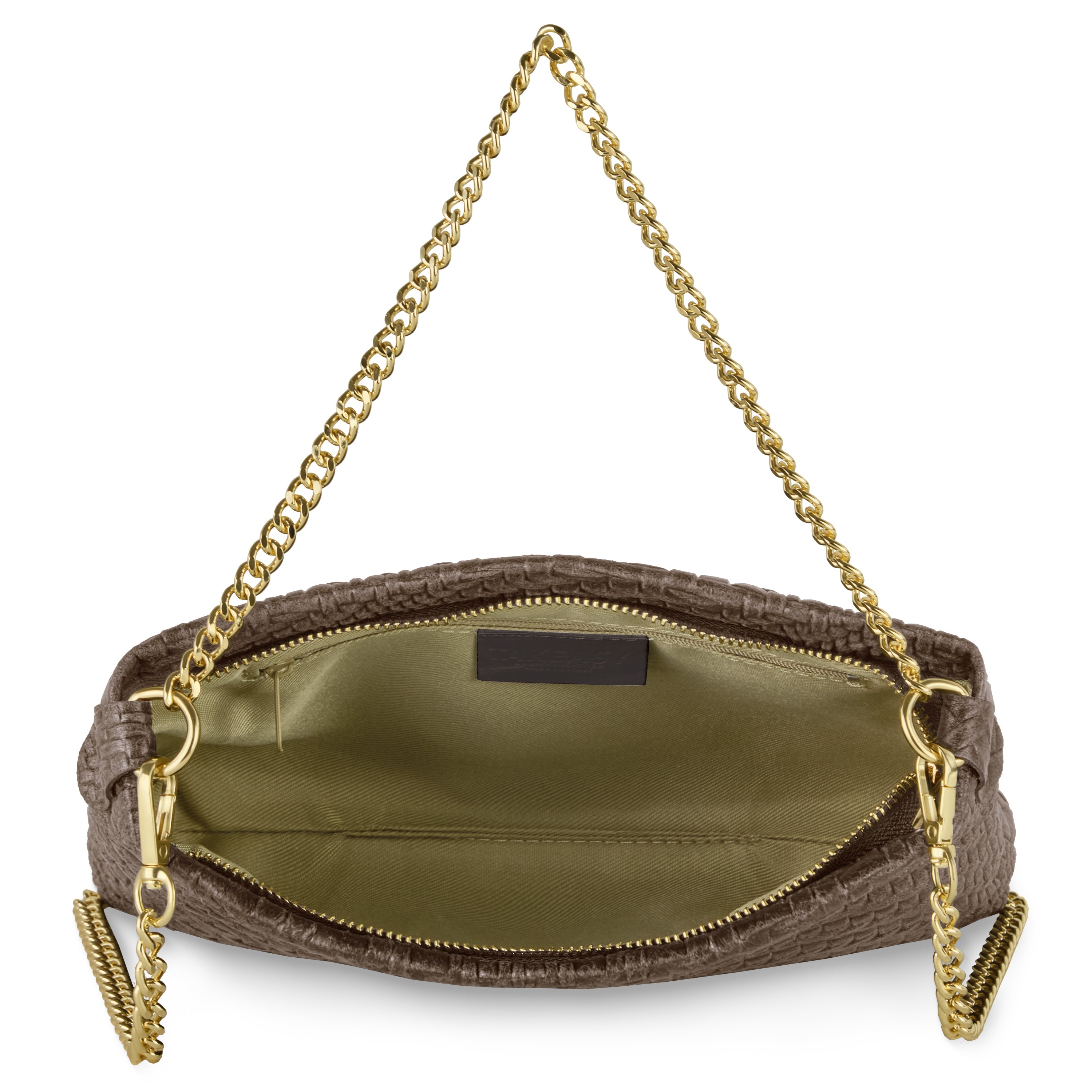 Italian Genuine Suede Grid Crossbody Bag with Gold Chain