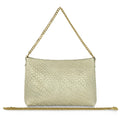 Italian Genuine Suede Grid Crossbody Bag with Gold Chain