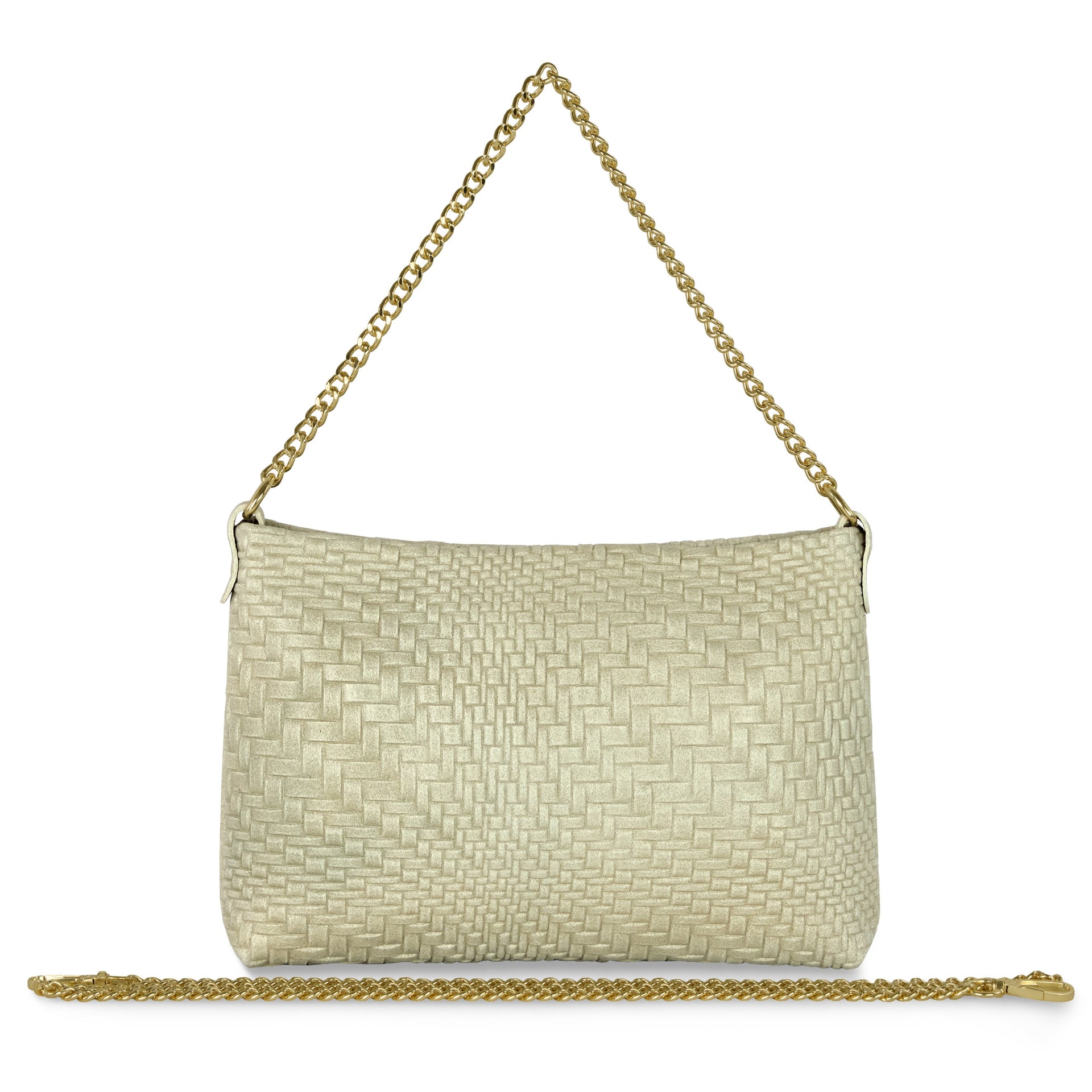 Italian Genuine Suede Grid Crossbody Bag with Gold Chain