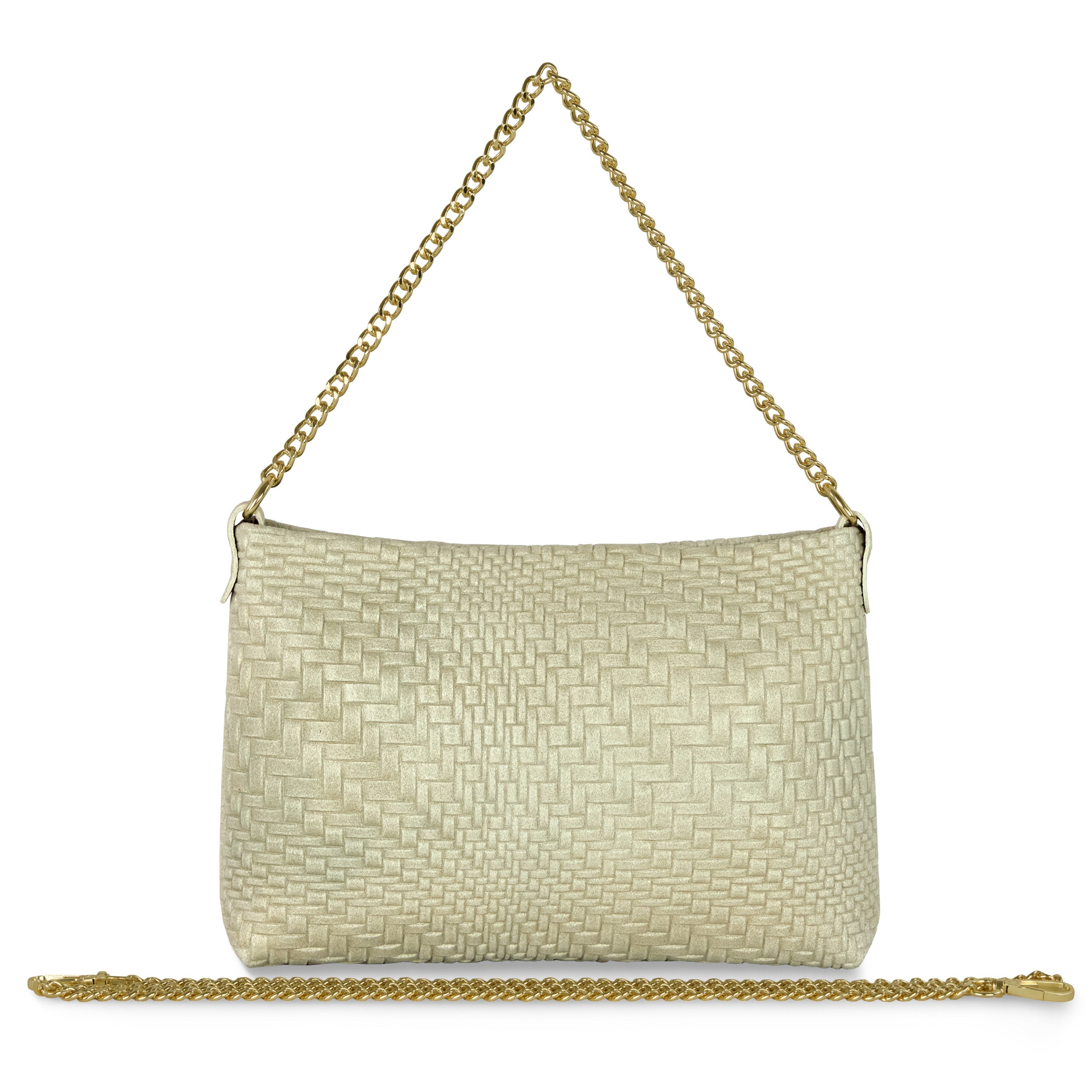 Italian Genuine Suede Grid Crossbody Bag with Gold Chain