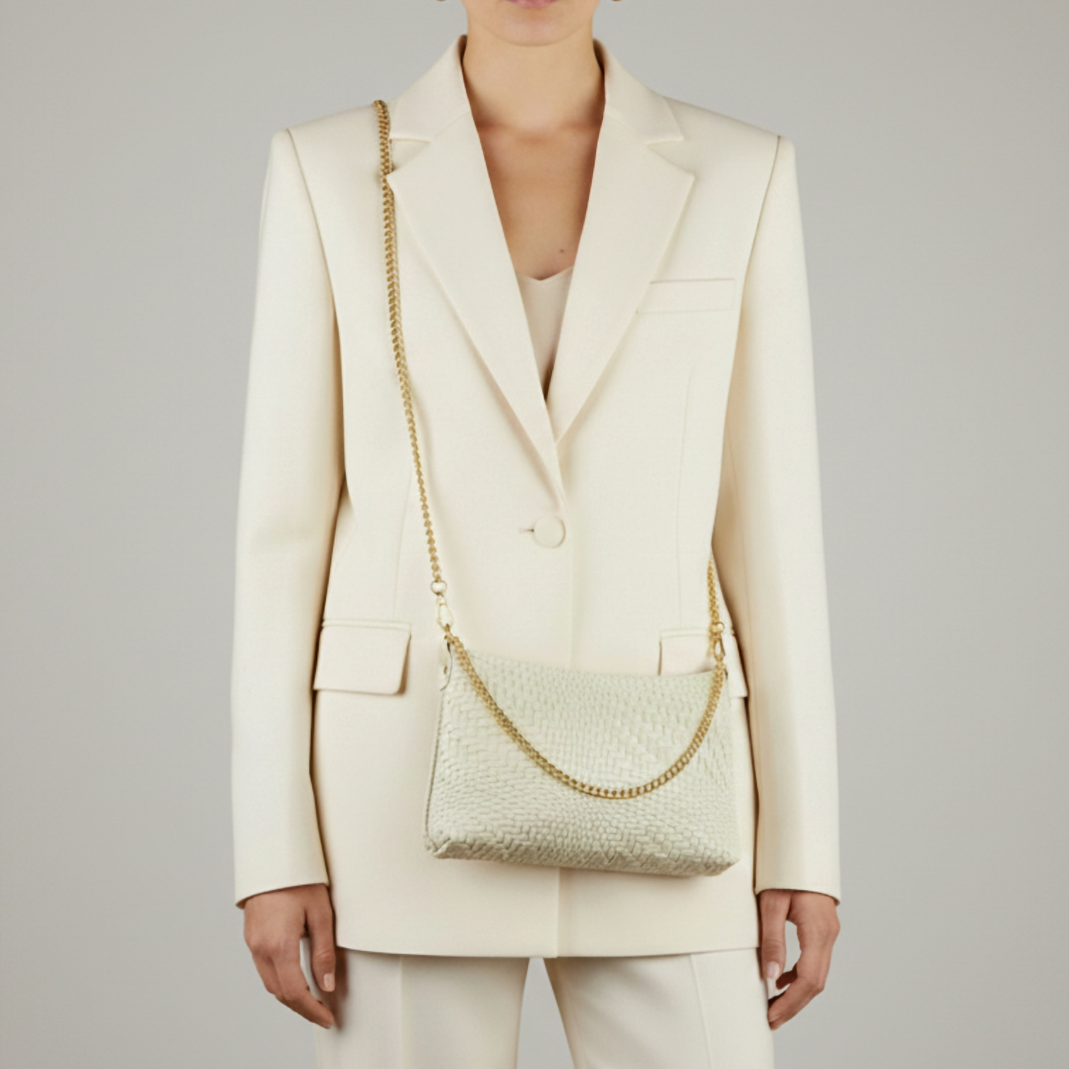 Italian Genuine Suede Grid Crossbody Bag with Gold Chain