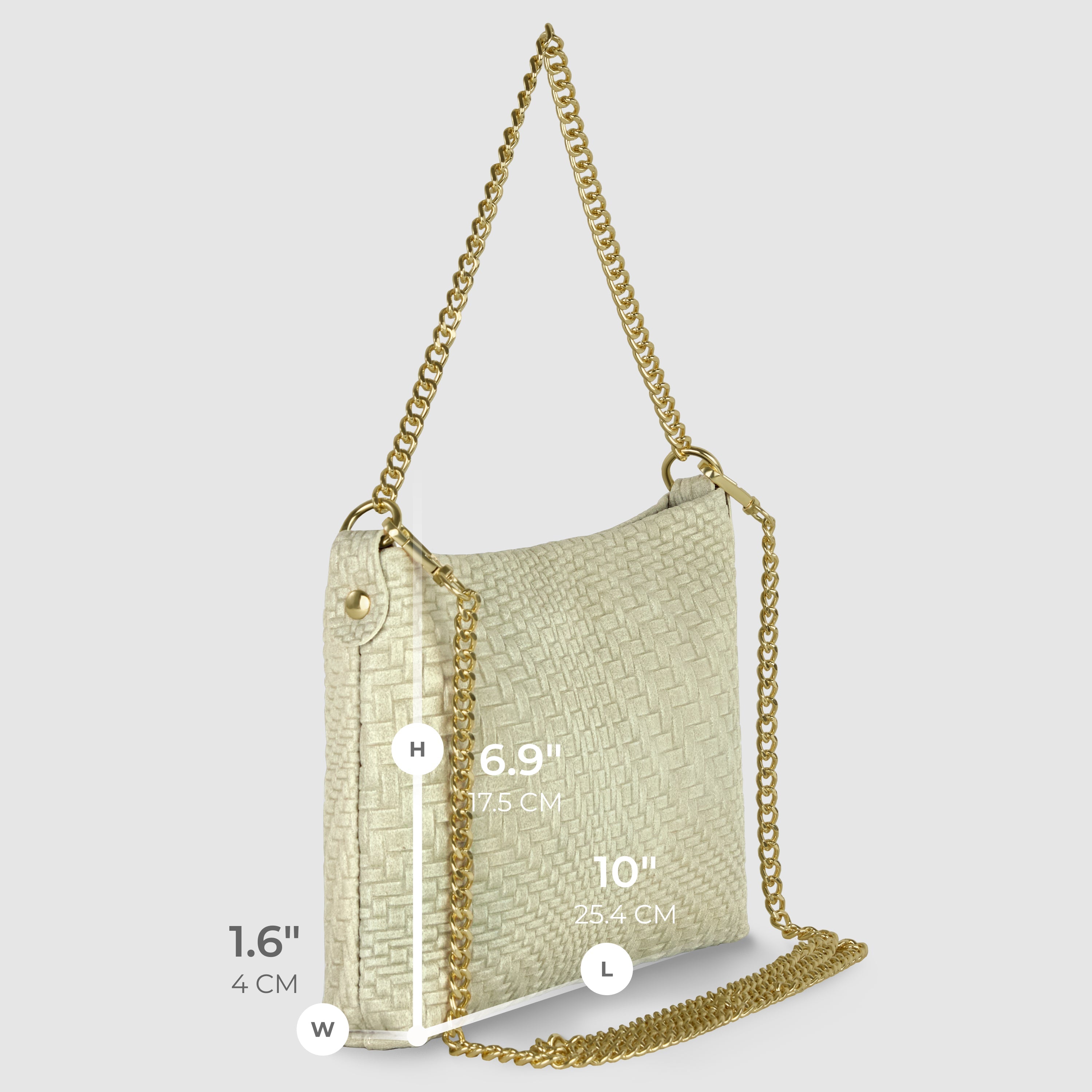 Italian Genuine Suede Grid Crossbody Bag with Gold Chain