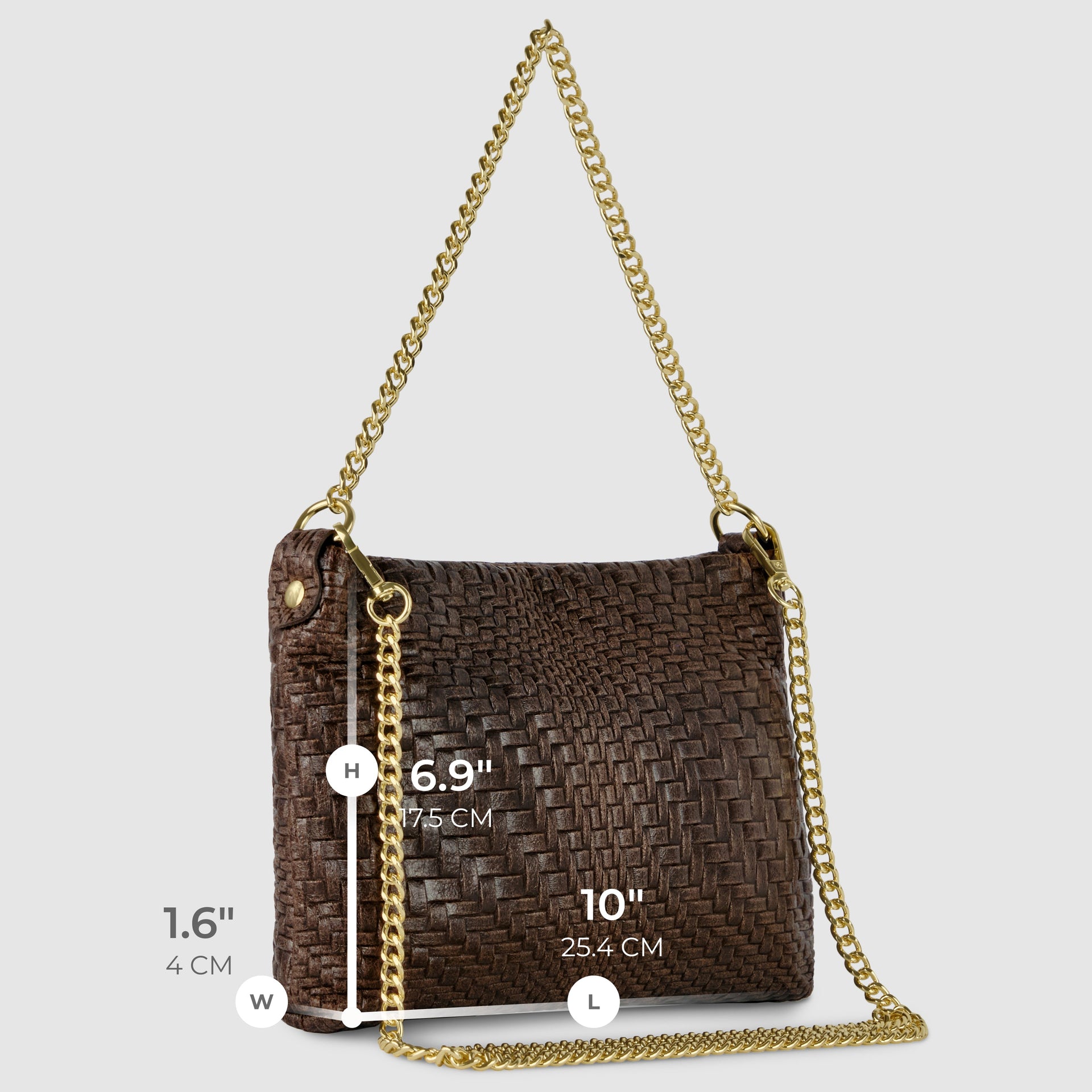 Italian Genuine Suede Grid Crossbody Bag with Gold Chain