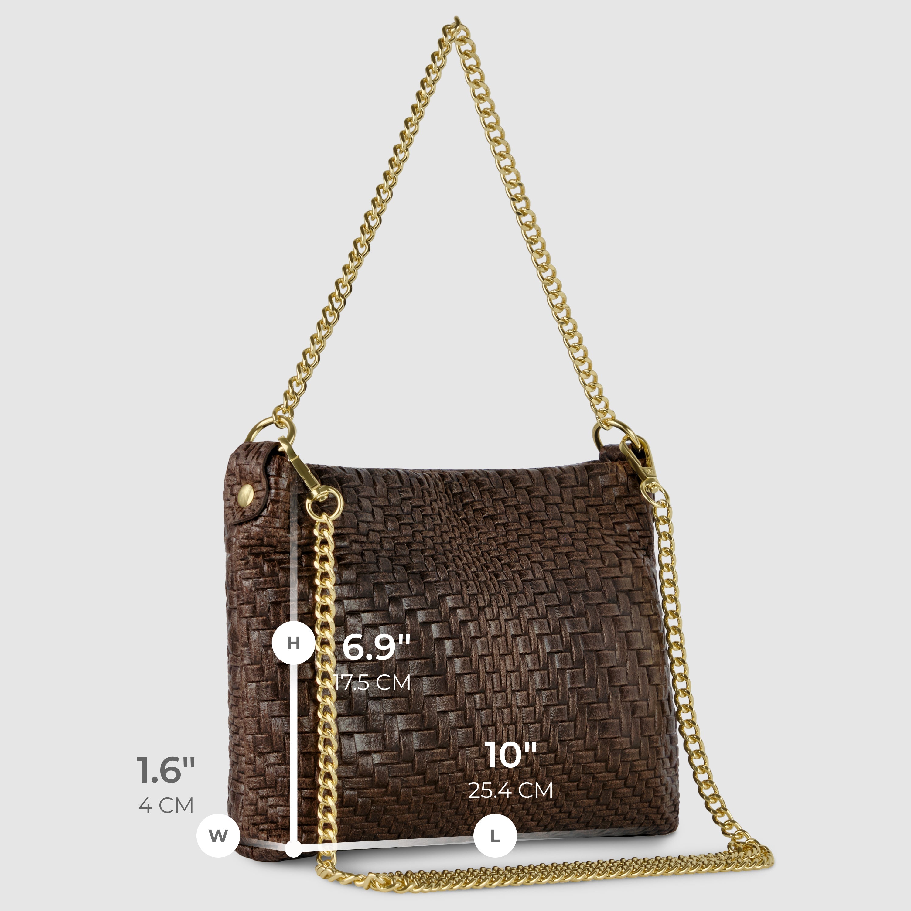 Italian Genuine Suede Grid Crossbody Bag with Gold Chain