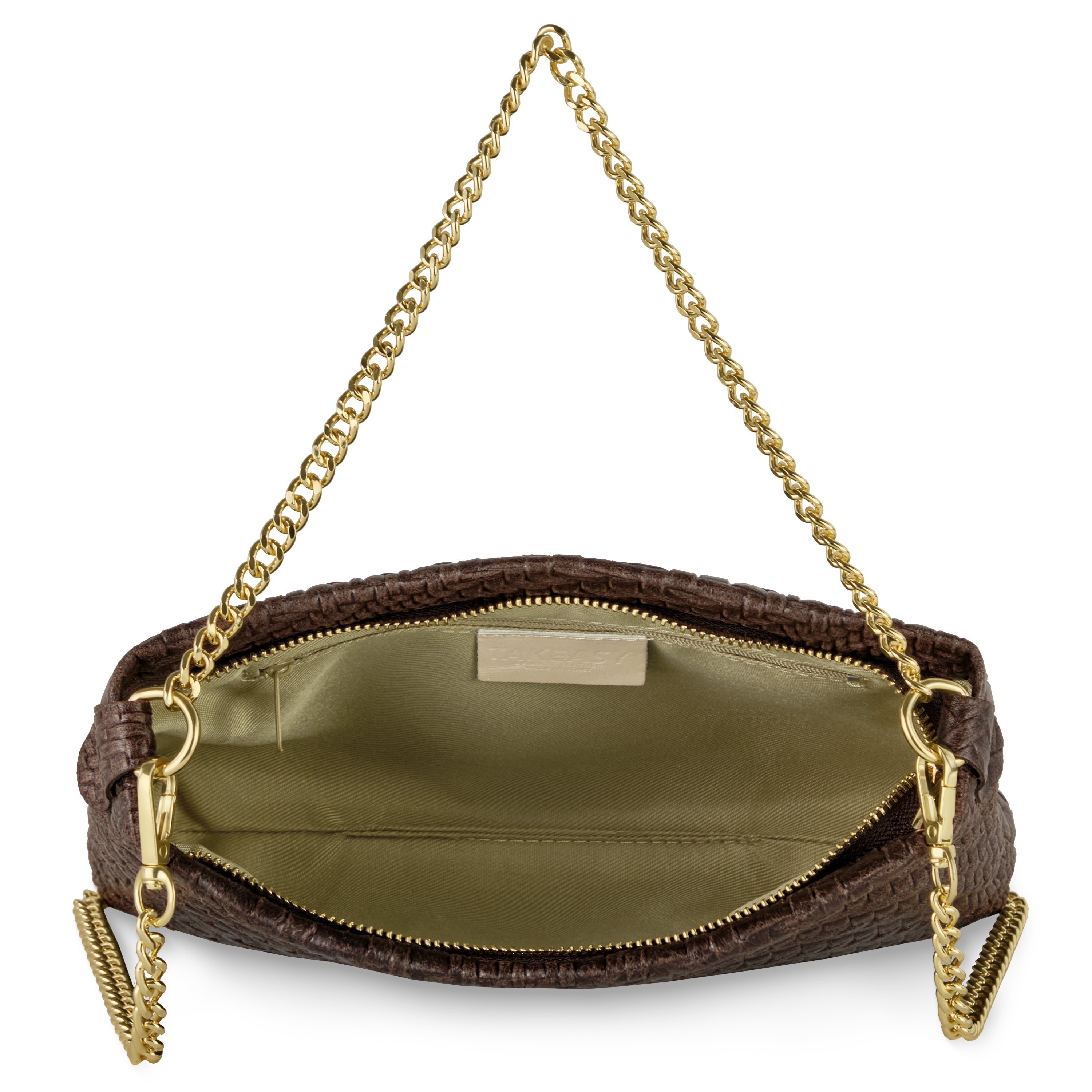 Italian Genuine Suede Grid Crossbody Bag with Gold Chain