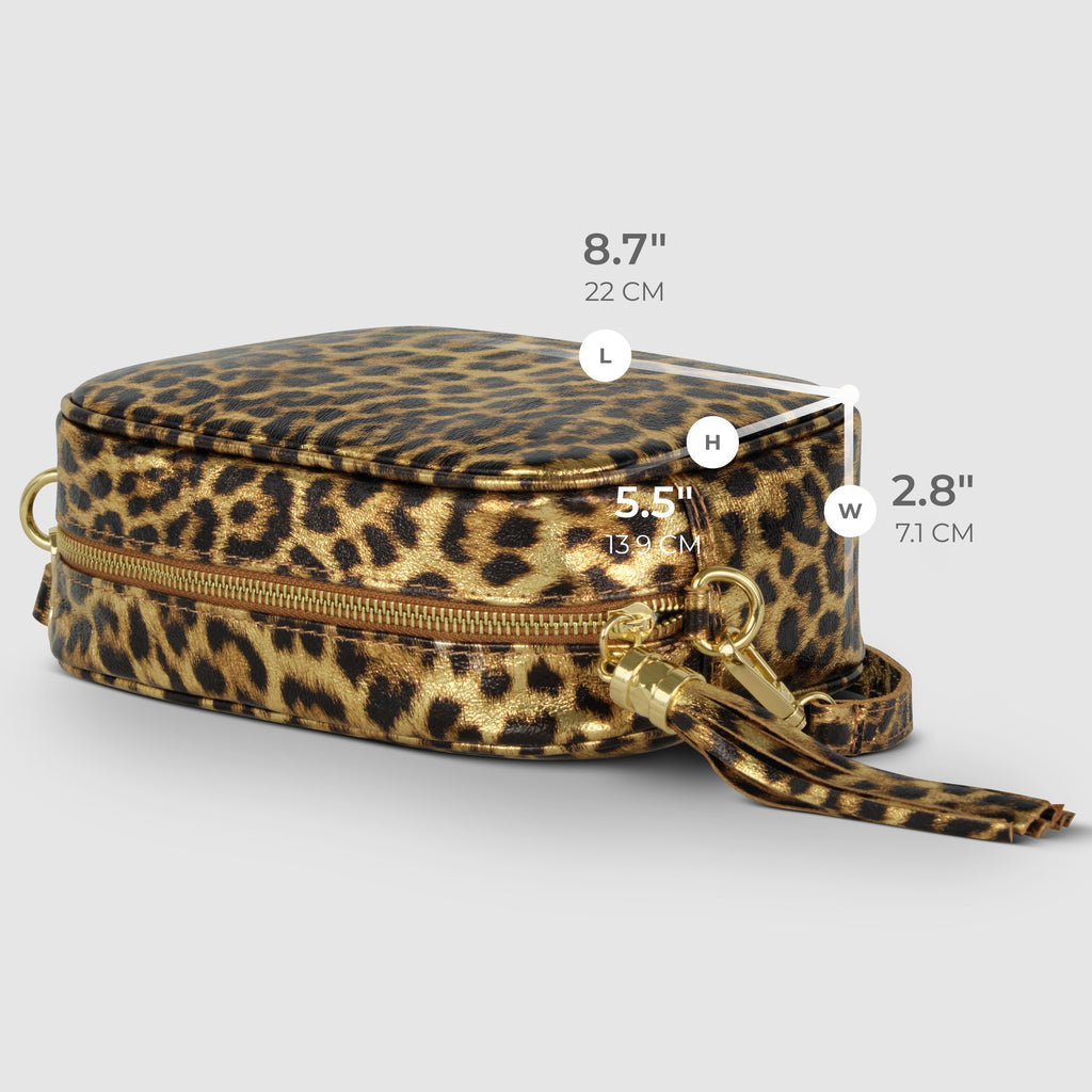 Italian Genuine Leopard-Print Metallic Suede Crossbody Bag