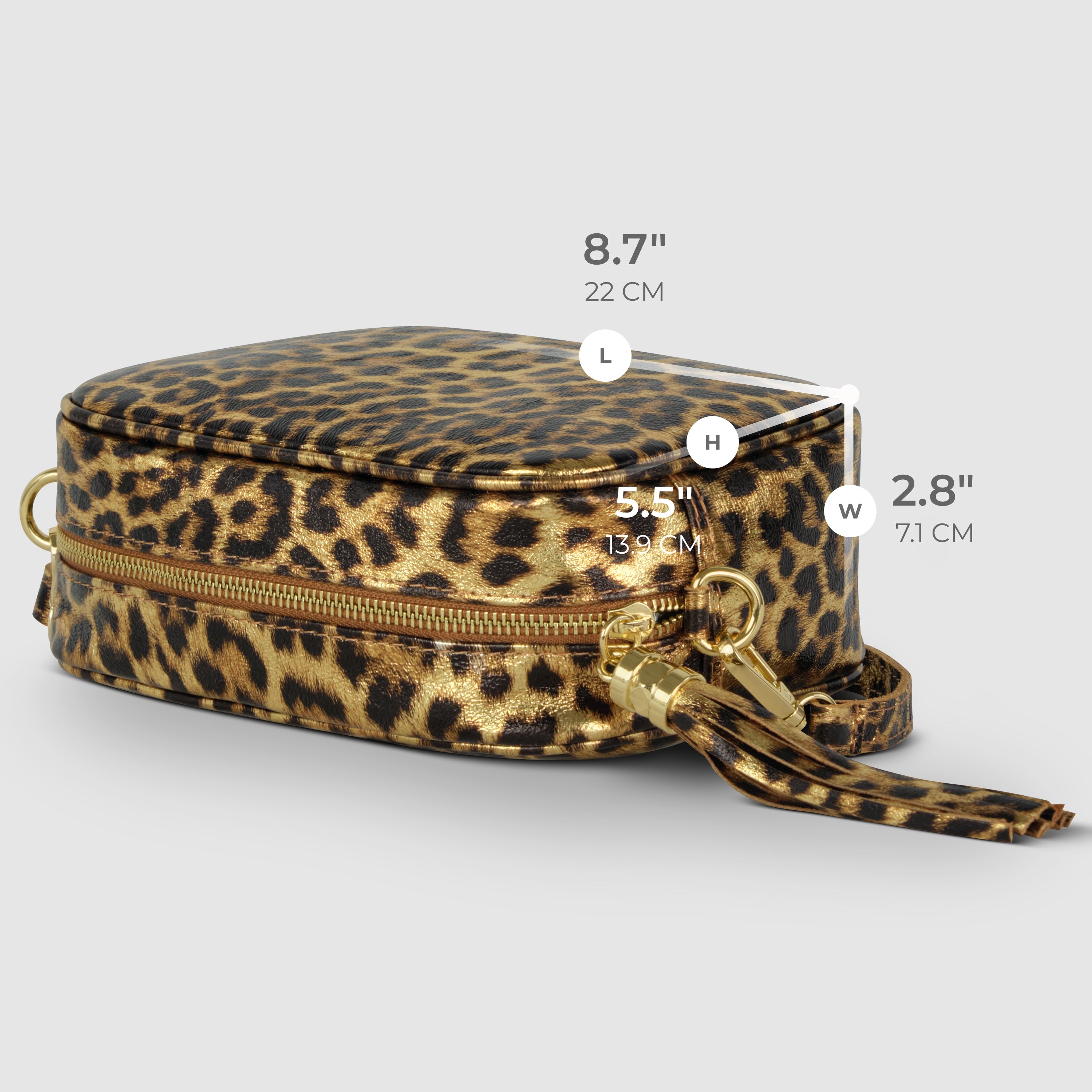 Italian Genuine Leopard-Print Metallic Suede Crossbody Bag