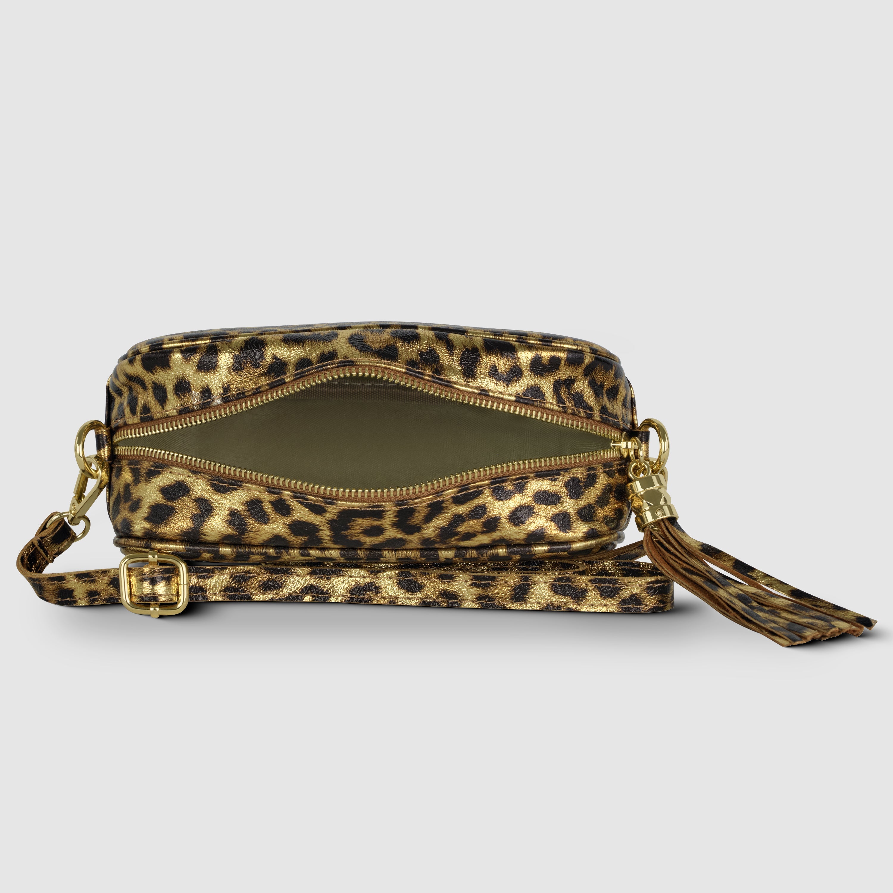 Italian Genuine Leopard-Print Metallic Suede Crossbody Bag