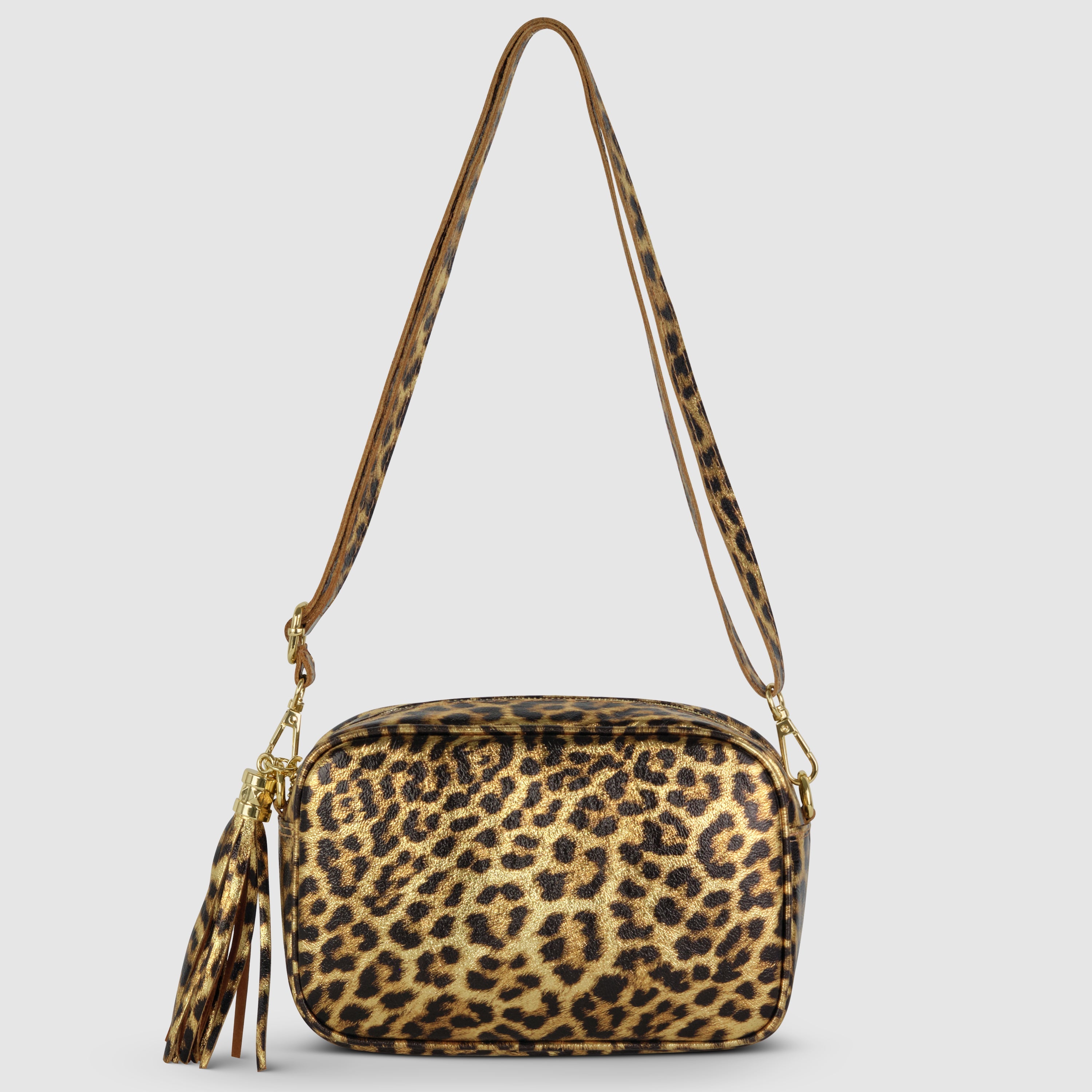 Italian Genuine Leopard-Print Metallic Suede Crossbody Bag