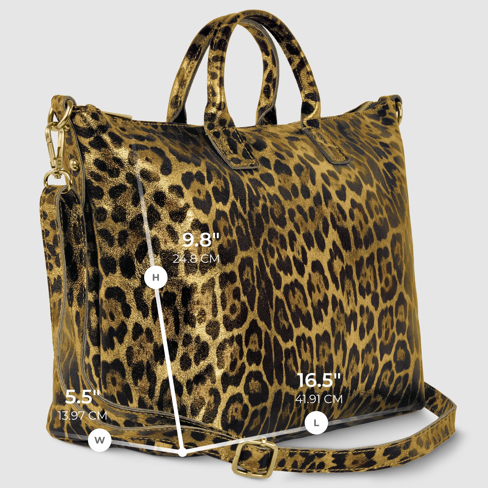 Italian Genuine Leopard-Print Metallic Suede Top-Handle Bag