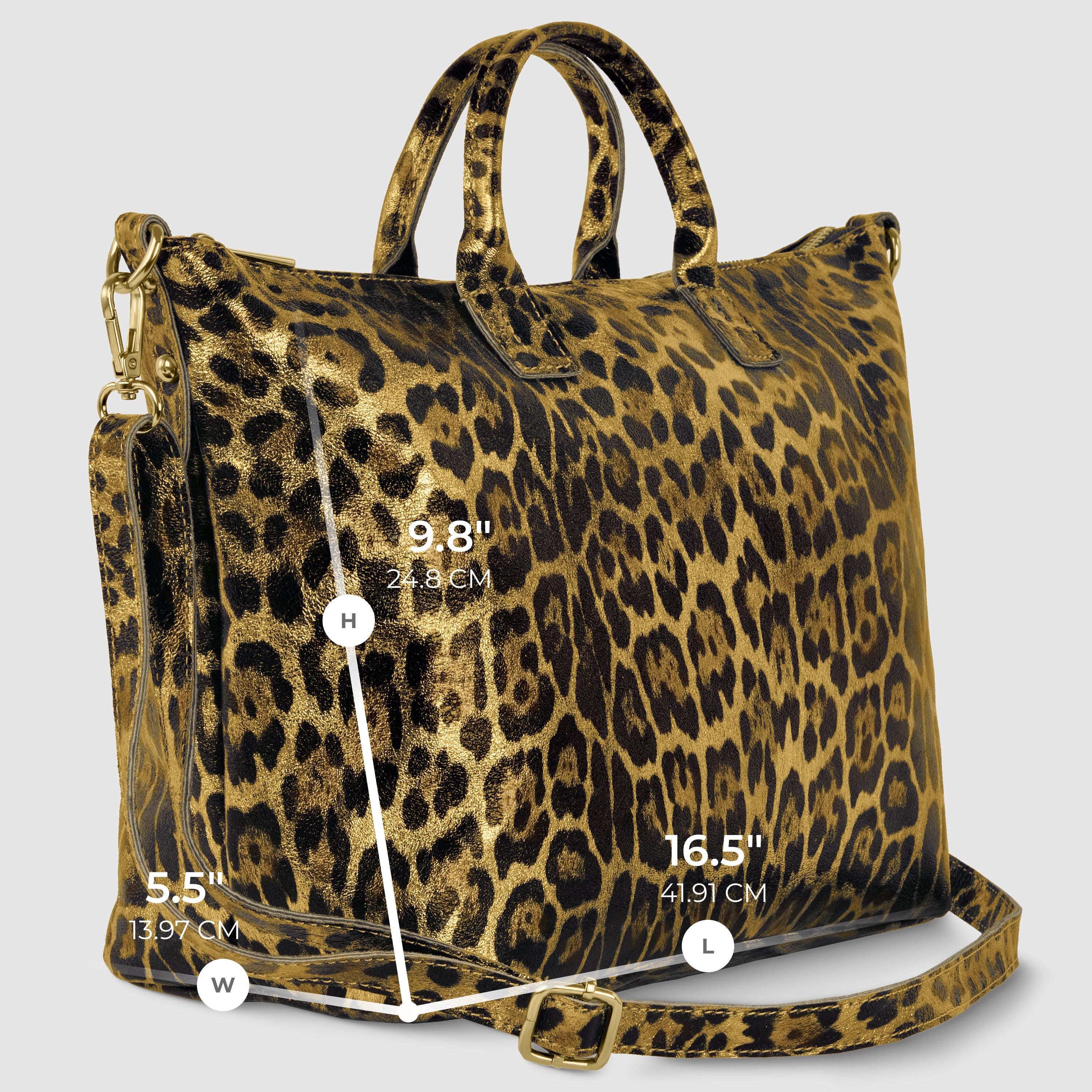 Italian Genuine Leopard-Print Metallic Suede Top-Handle Bag