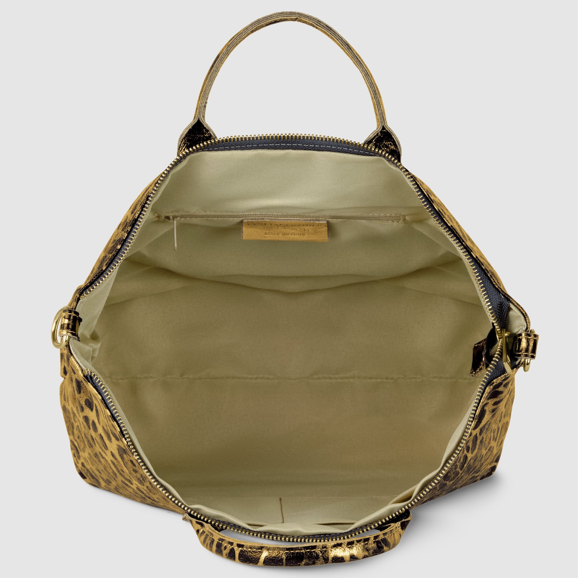 Italian Genuine Leopard-Print Metallic Suede Top-Handle Bag