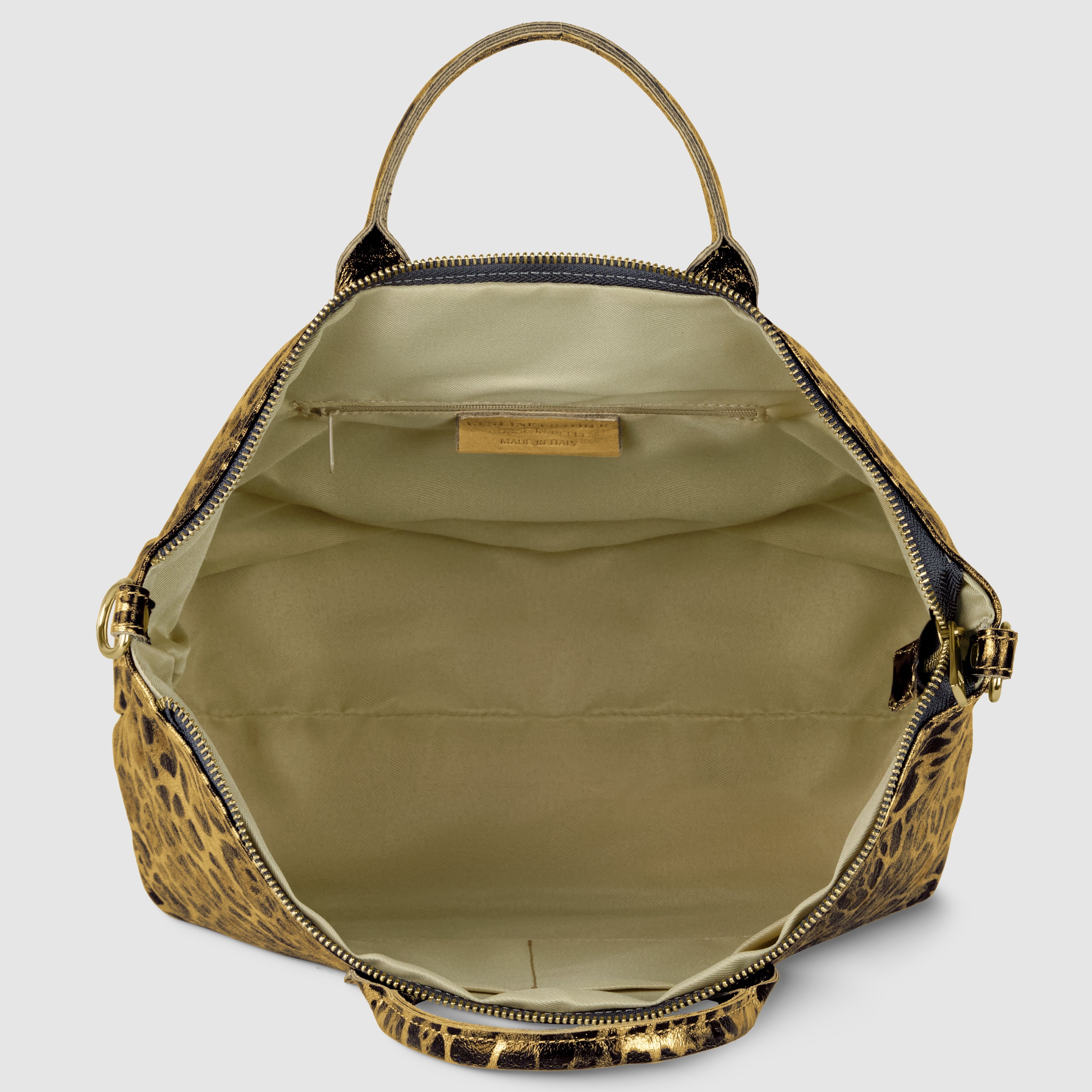 Italian Genuine Leopard-Print Metallic Suede Top-Handle Bag