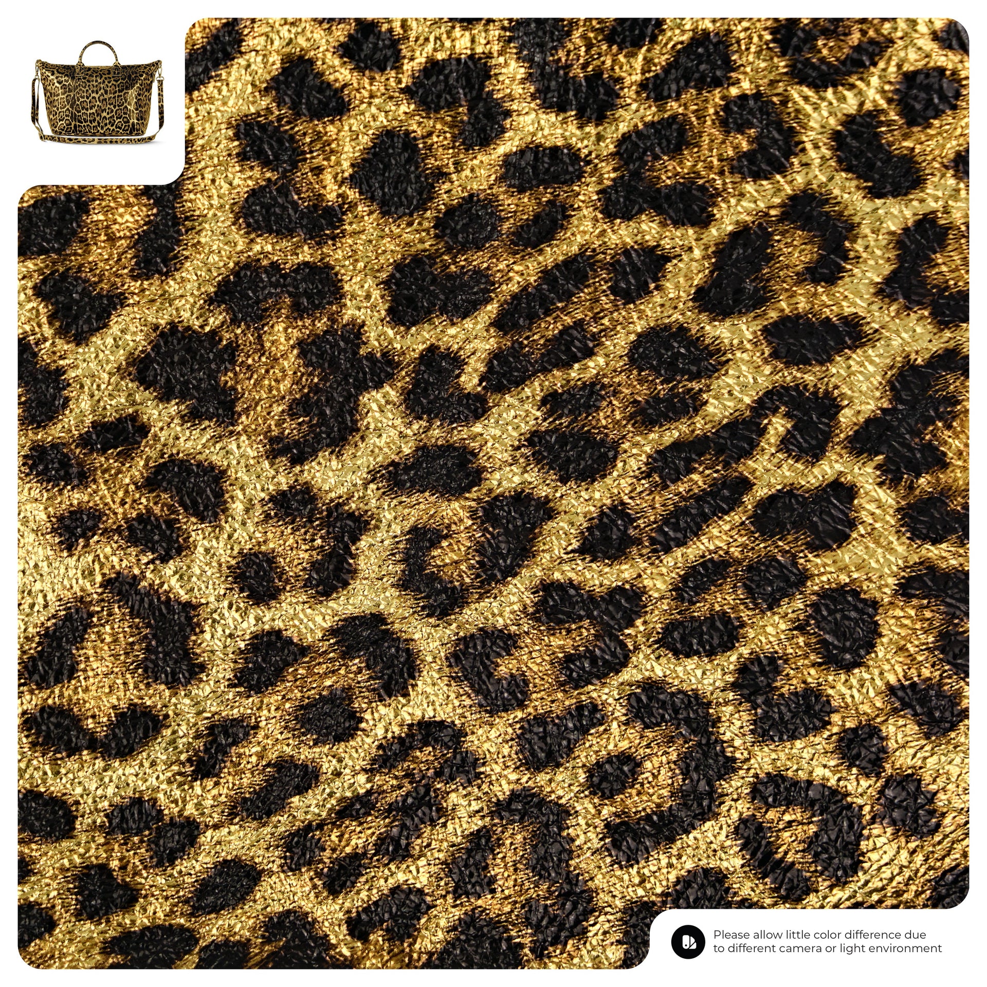 Italian Genuine Leopard-Print Metallic Suede Top-Handle Bag