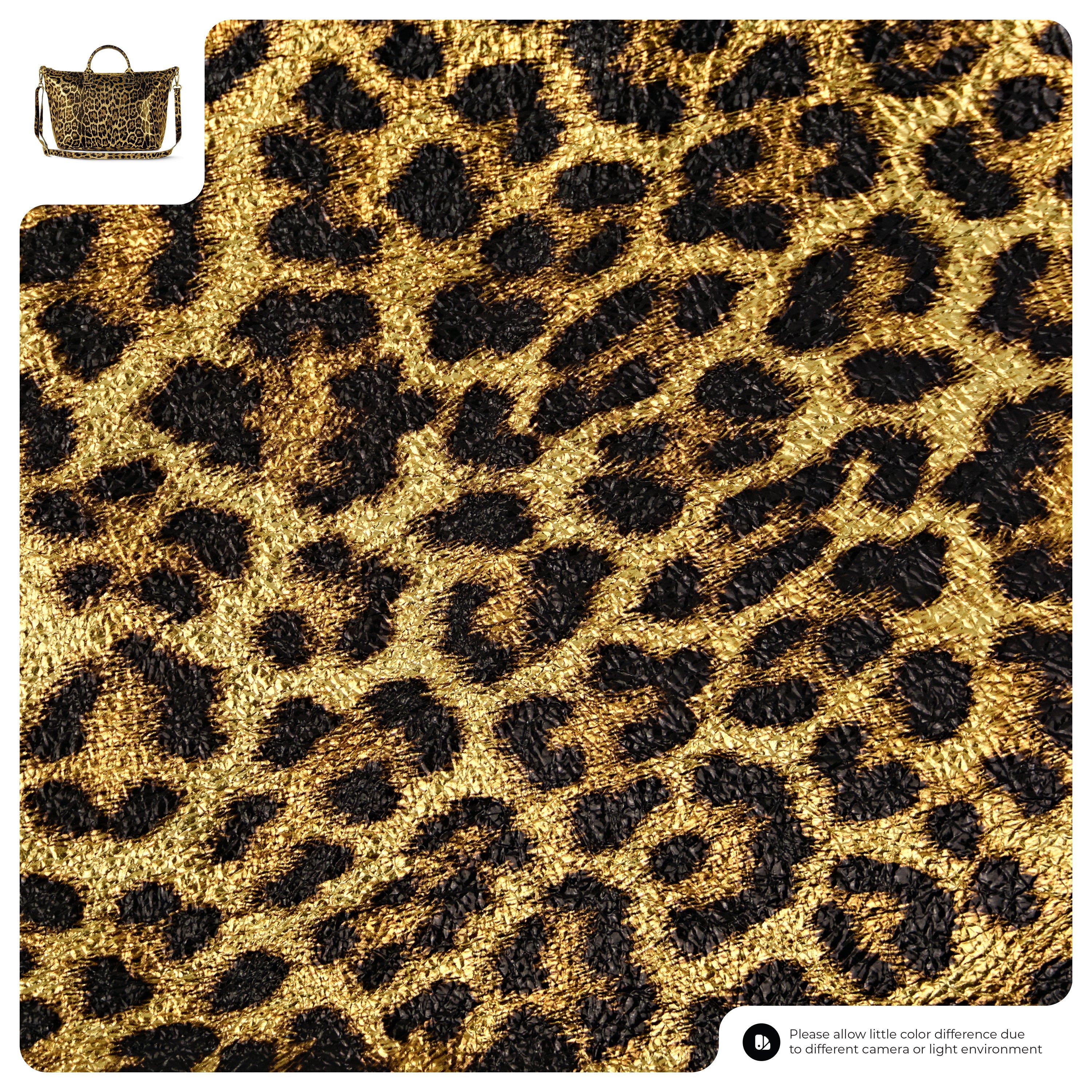 Italian Genuine Leopard-Print Metallic Suede Top-Handle Bag