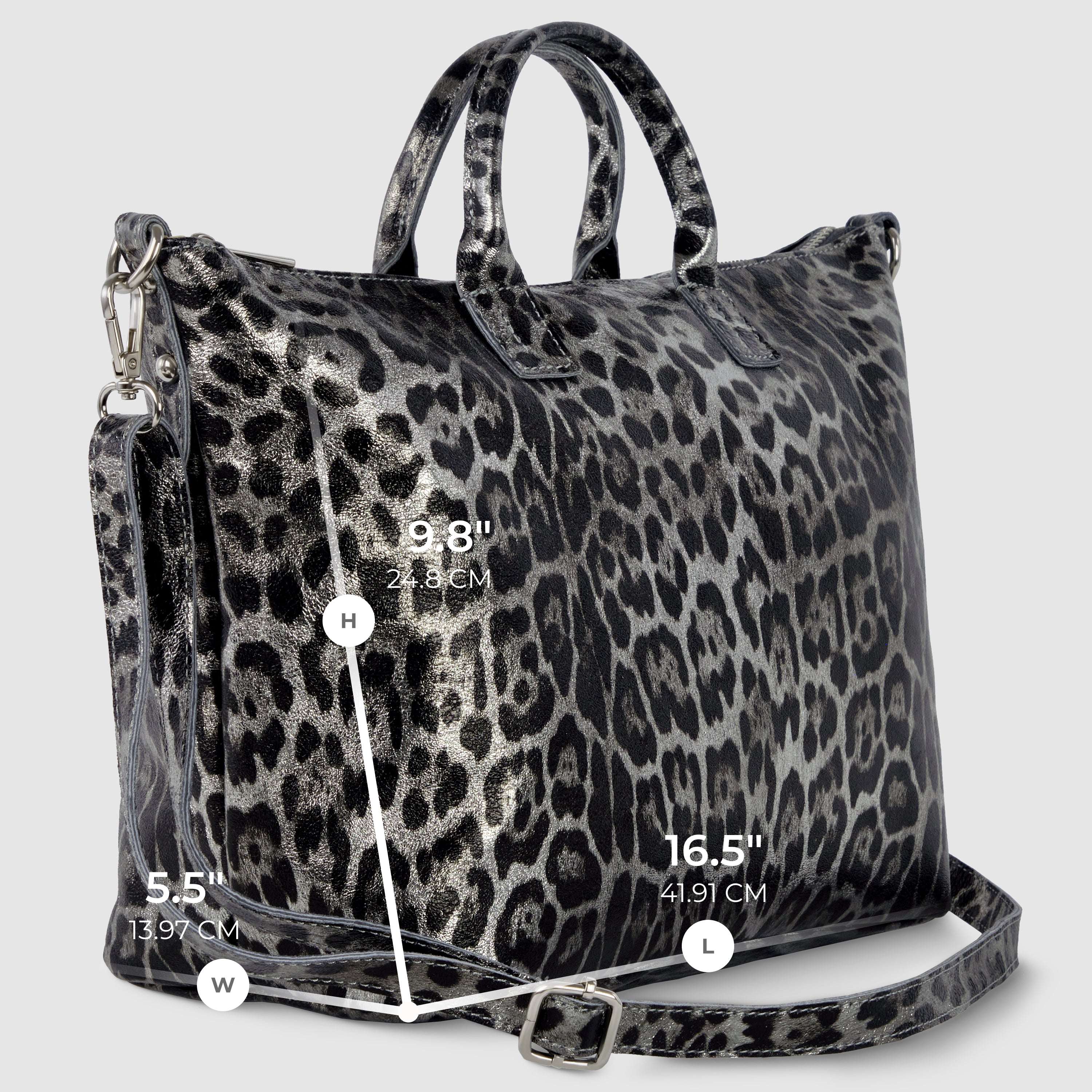 Italian Genuine Leopard-Print Metallic Suede Top-Handle Bag