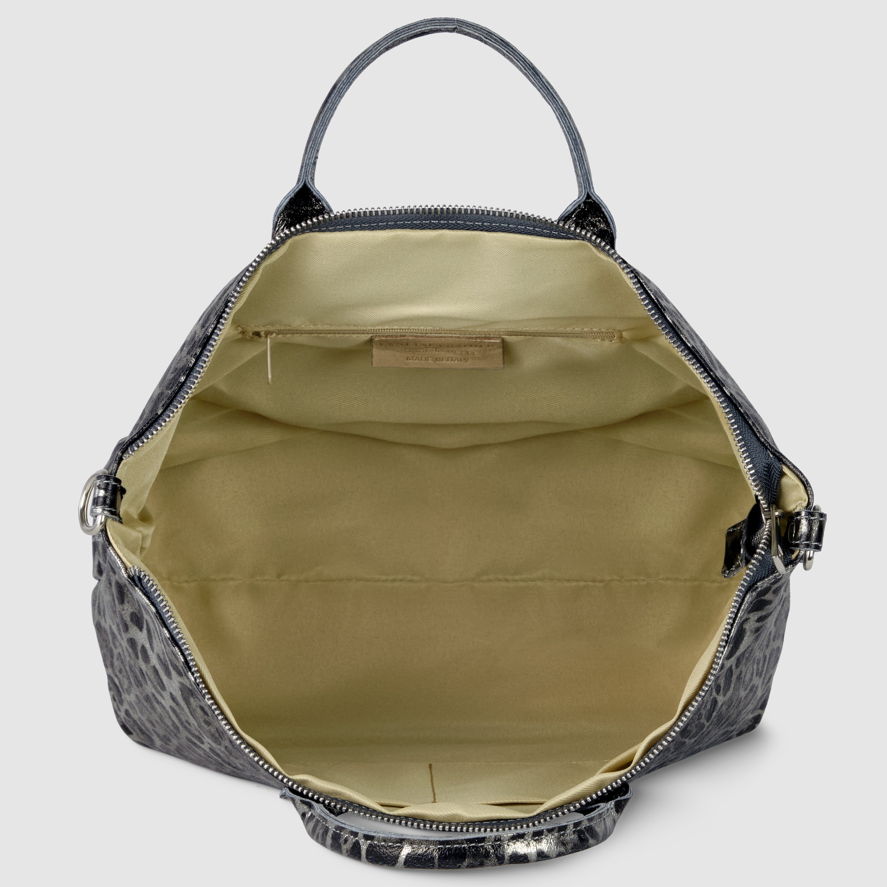Italian Genuine Leopard-Print Metallic Suede Top-Handle Bag