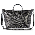 Italian genuine metallic suede leopard-print top-handle bag with gold accents