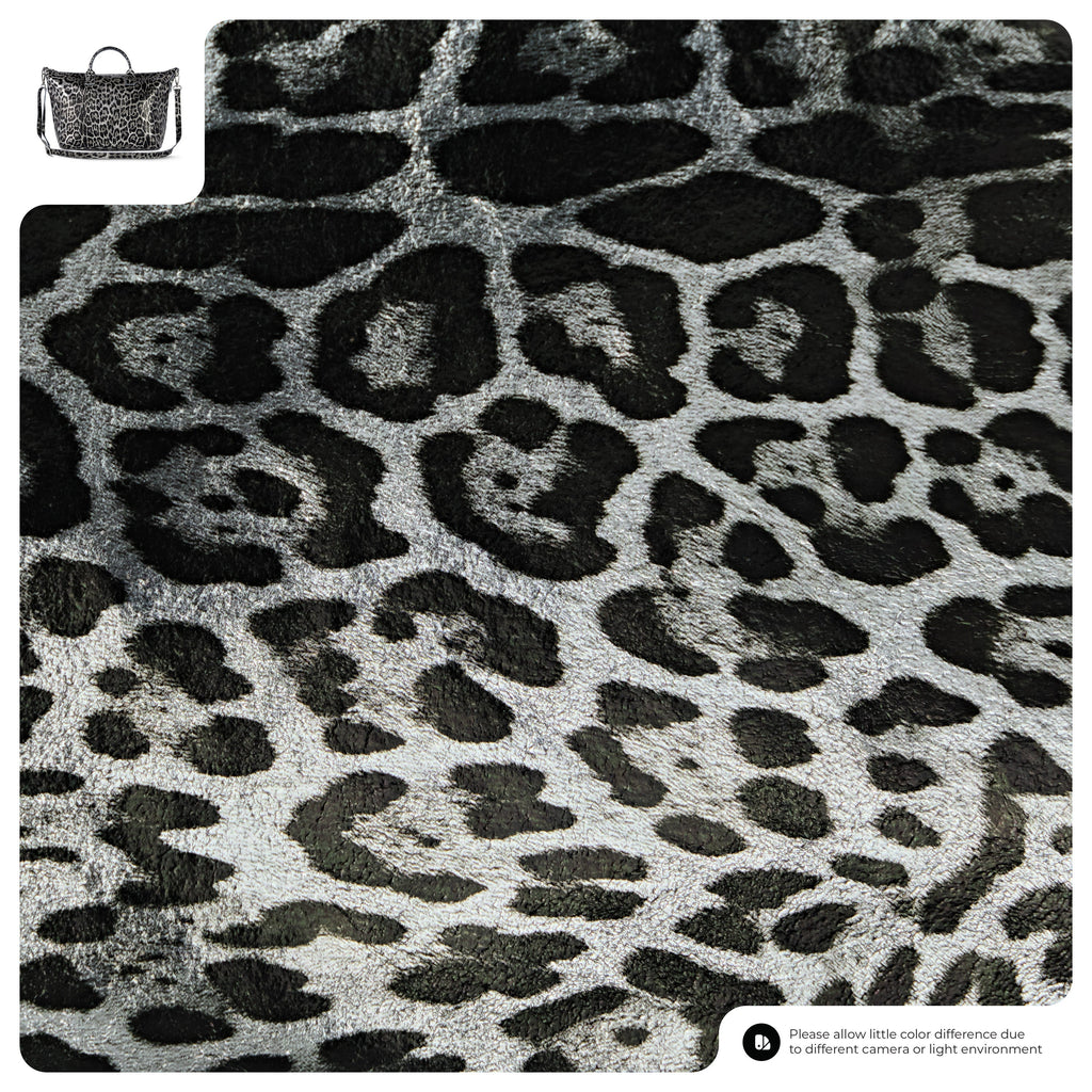 Italian Genuine Leopard-Print Metallic Suede Top-Handle Bag