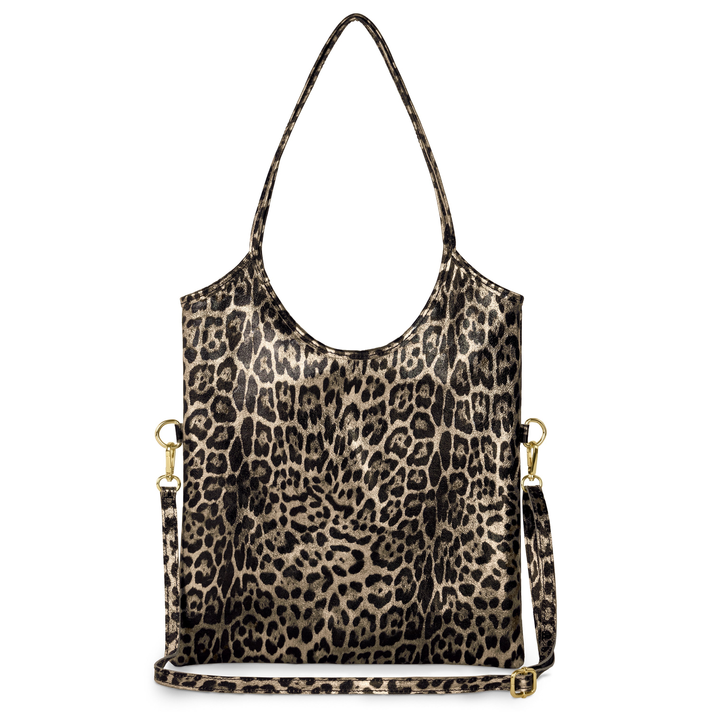 Italian Genuine Leopard-Print Metallic Suede Tote Bag