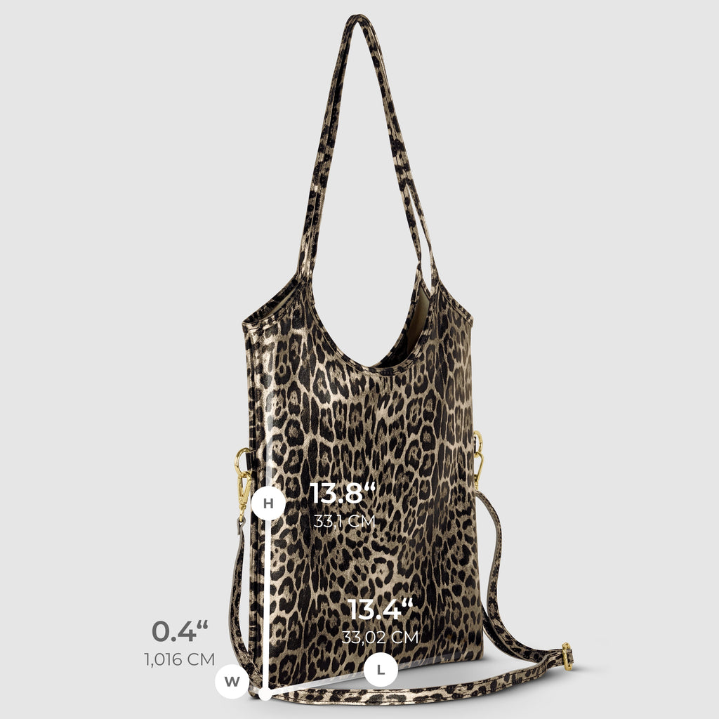 Italian Genuine Leopard-Print Metallic Suede Tote Bag
