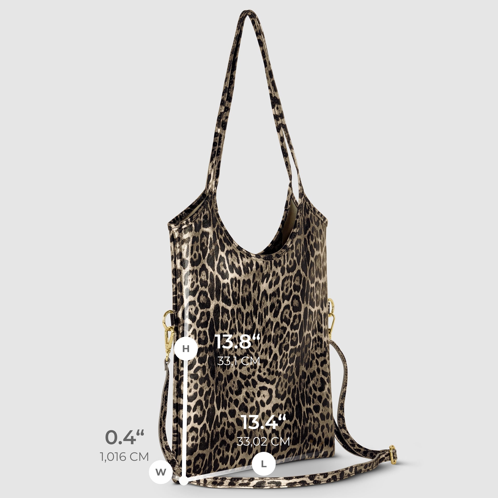 Italian Genuine Leopard-Print Metallic Suede Tote Bag