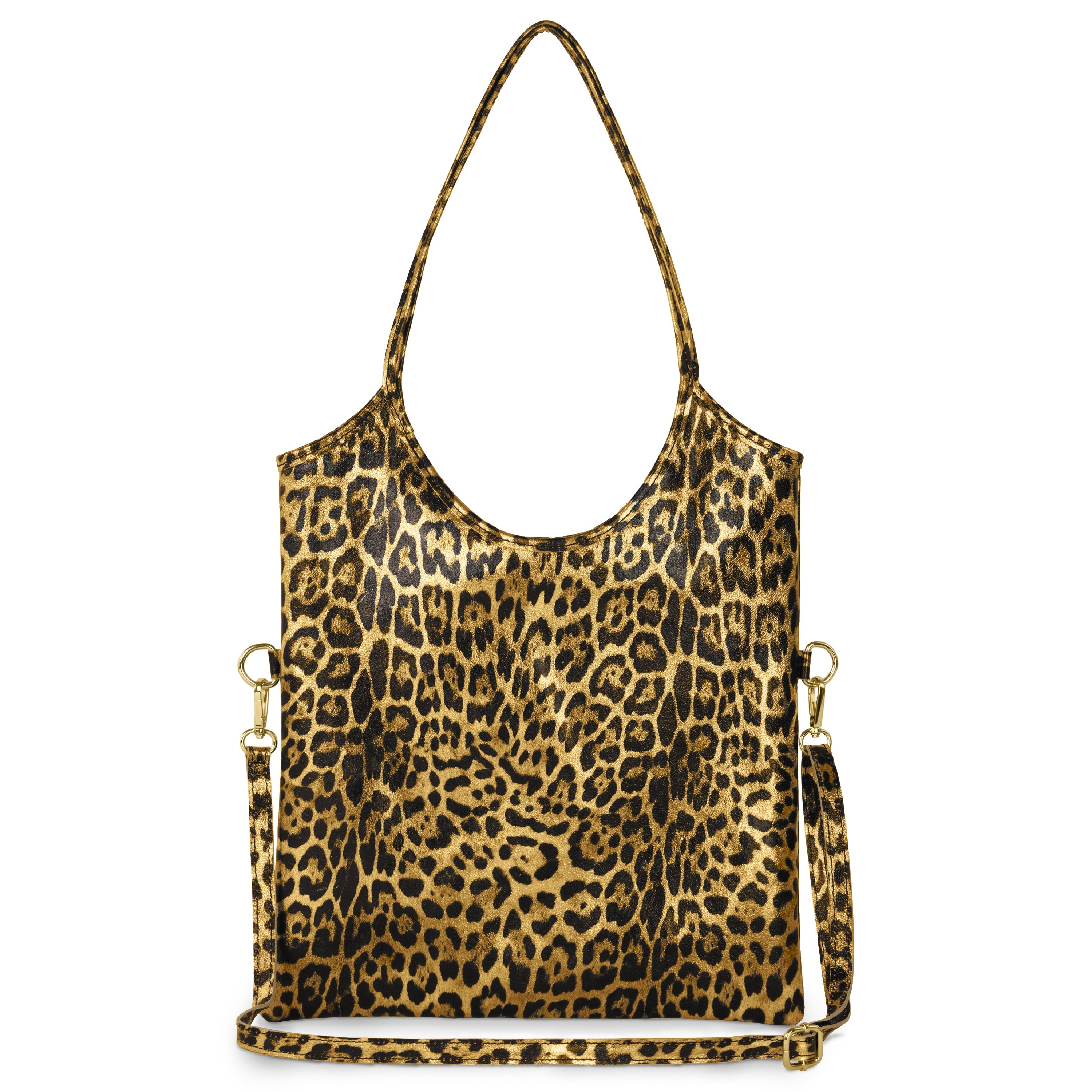 Italian Genuine Leopard-Print Metallic Suede Tote Bag