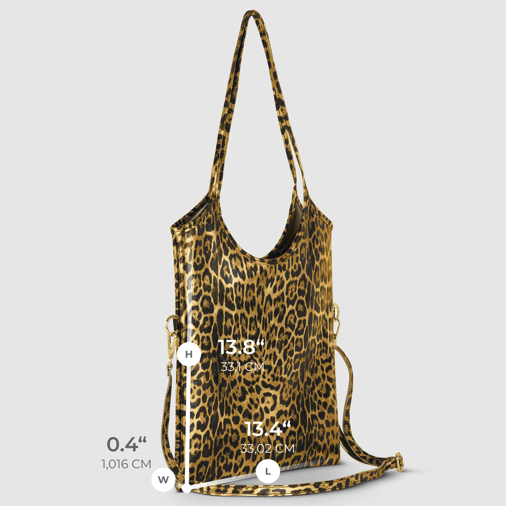 Italian Genuine Leopard-Print Metallic Suede Tote Bag