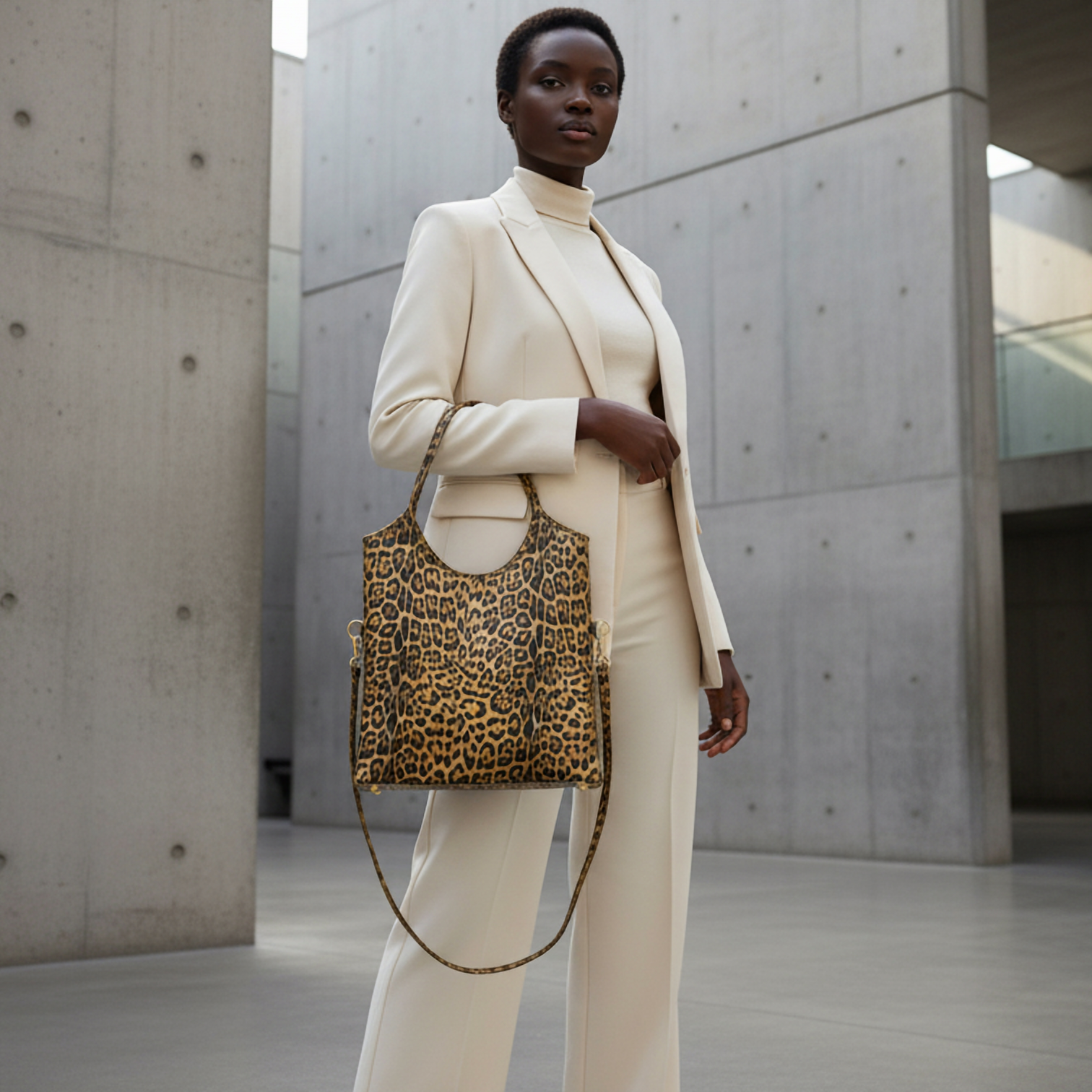 Italian Genuine Leopard-Print Metallic Suede Tote Bag