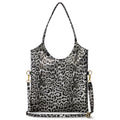 Glamorous leopard-print metallic suede vertical tote bag with slim handles