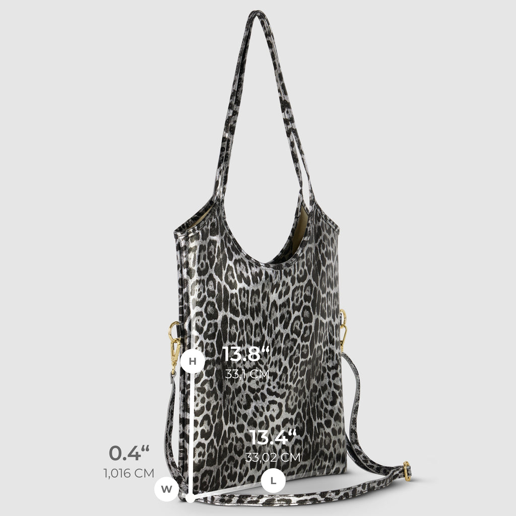Italian Genuine Leopard-Print Metallic Suede Tote Bag