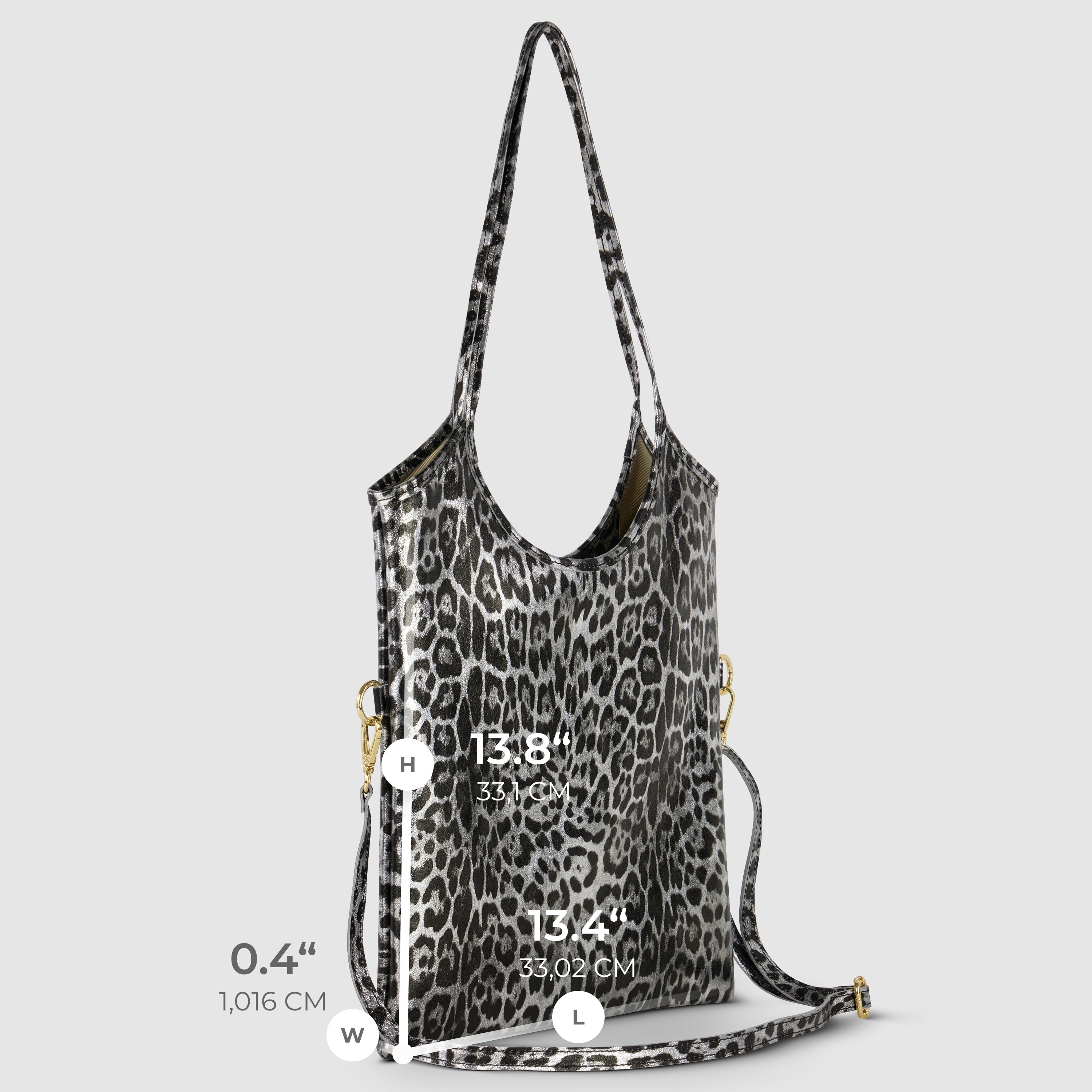 Italian Genuine Leopard-Print Metallic Suede Tote Bag