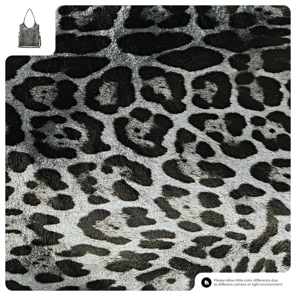 Italian Genuine Leopard-Print Metallic Suede Tote Bag
