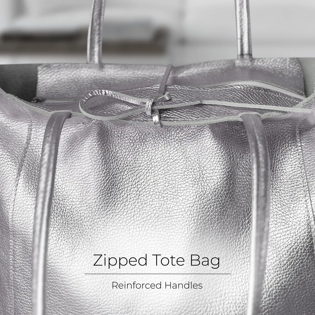Gold Metallic Calf Leather Tote Bag – Large Italian Carryall