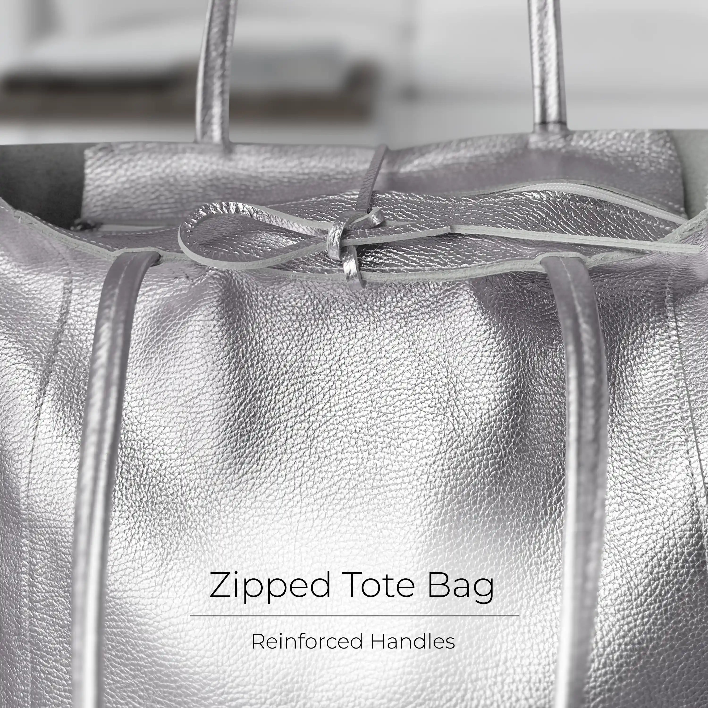 Gold Metallic Calf Leather Tote Bag – Large Italian Carryall