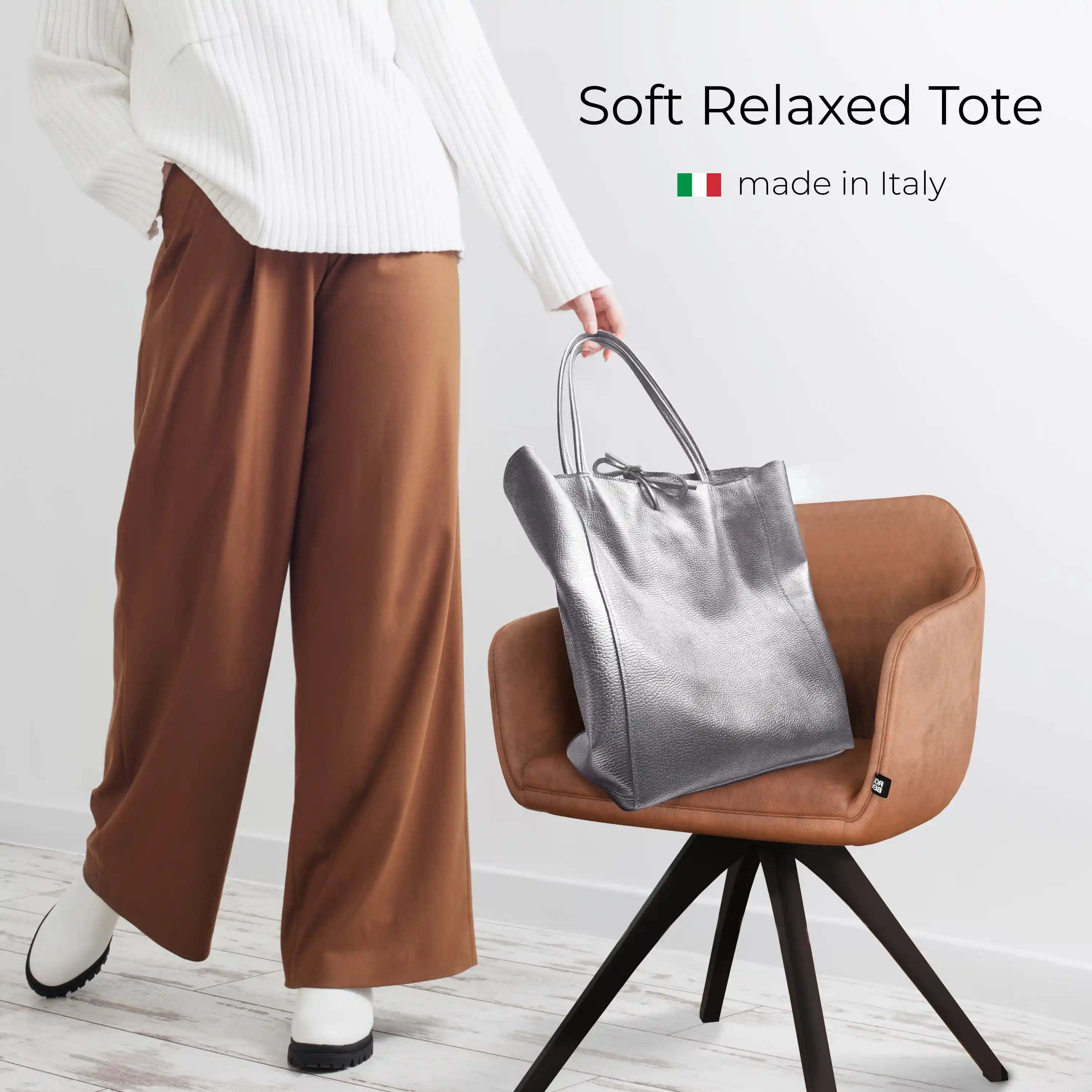 Gold Metallic Calf Leather Tote Bag – Large Italian Carryall