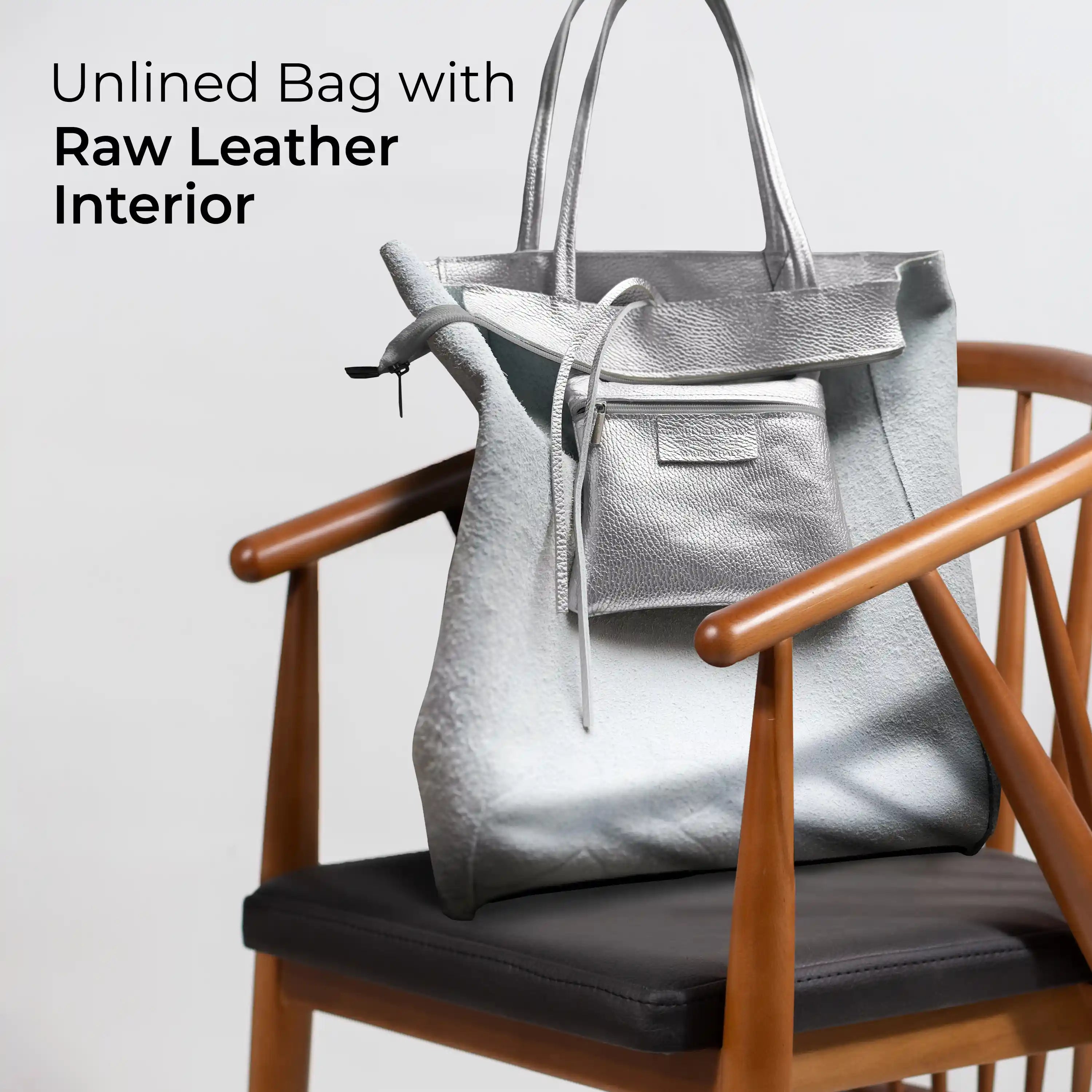 Gold Metallic Calf Leather Tote Bag – Large Italian Carryall