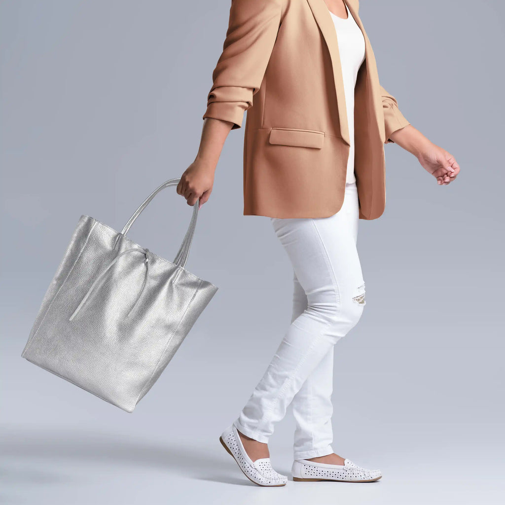 Gold Metallic Calf Leather Tote Bag – Large Italian Carryall