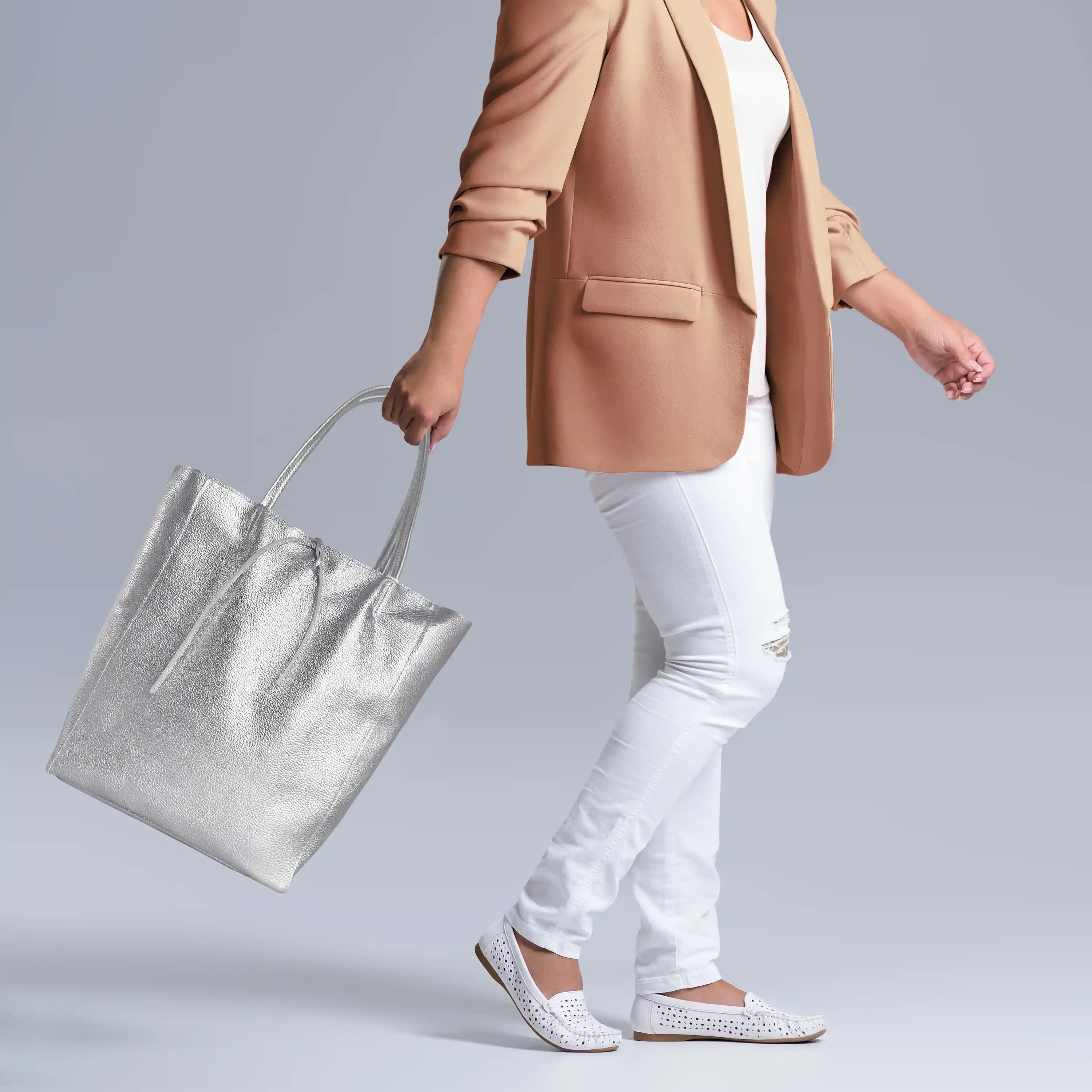 Gold Metallic Calf Leather Tote Bag – Large Italian Carryall