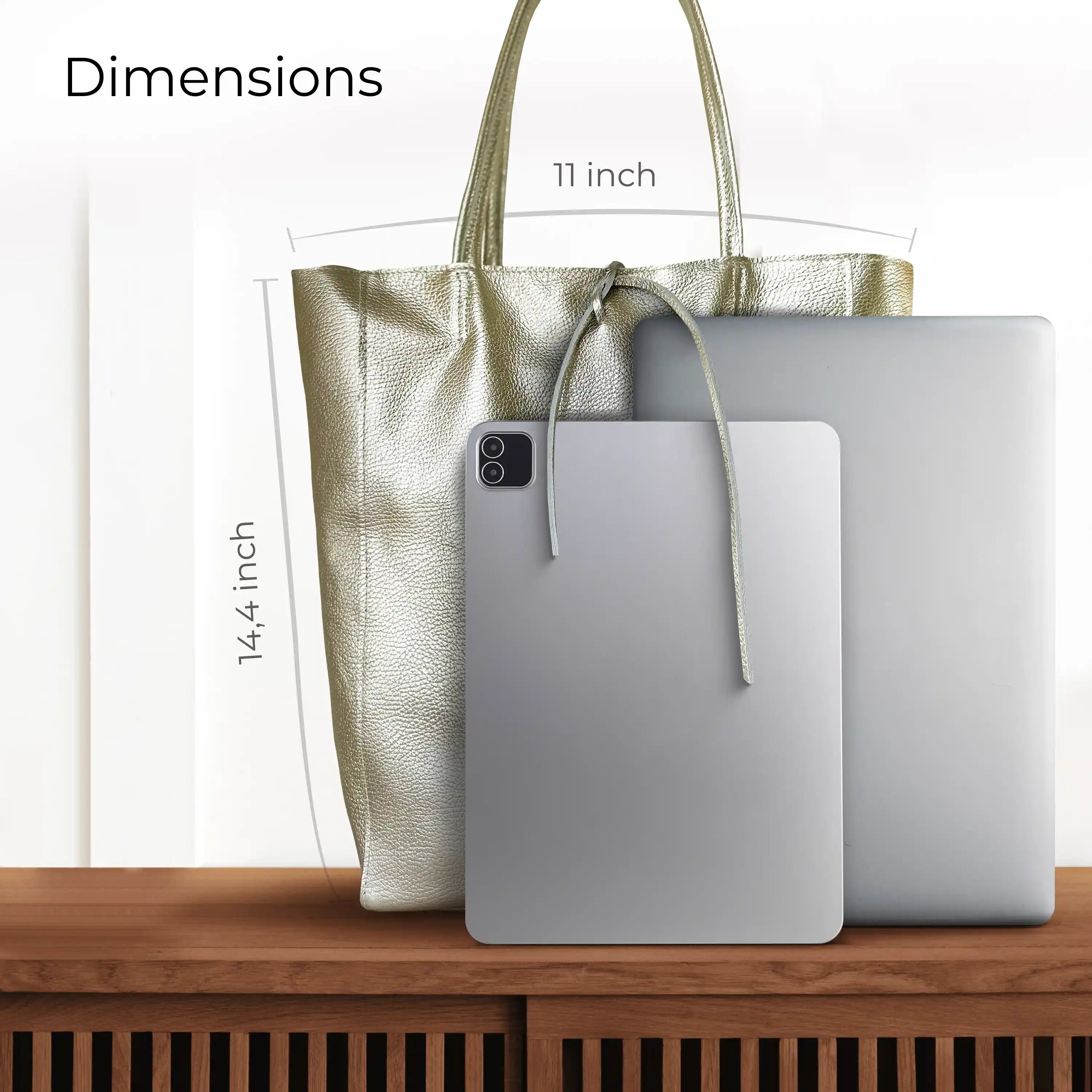 Gold Metallic Calf Leather Tote Bag – Large Italian Carryall