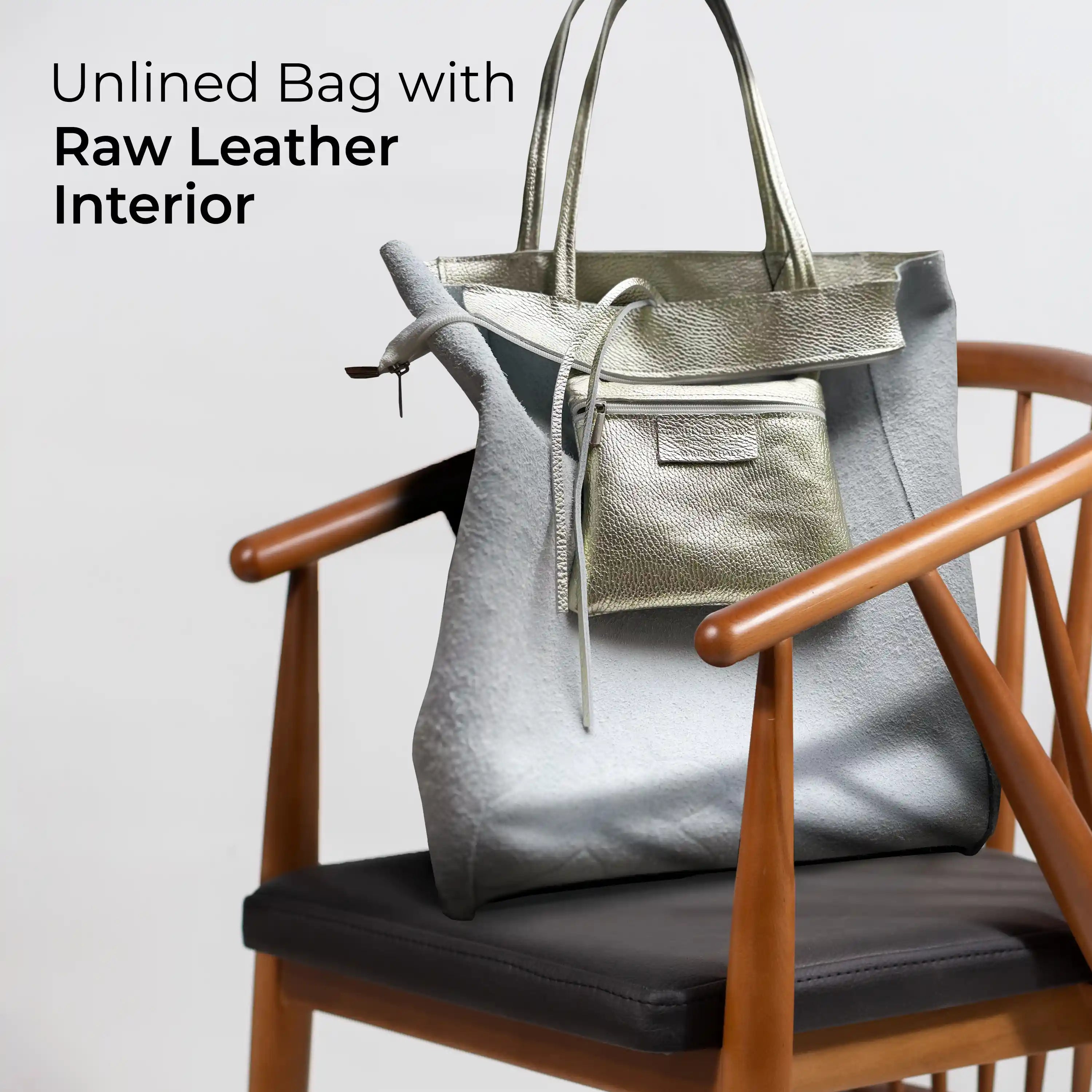 Gold Metallic Calf Leather Tote Bag – Large Italian Carryall