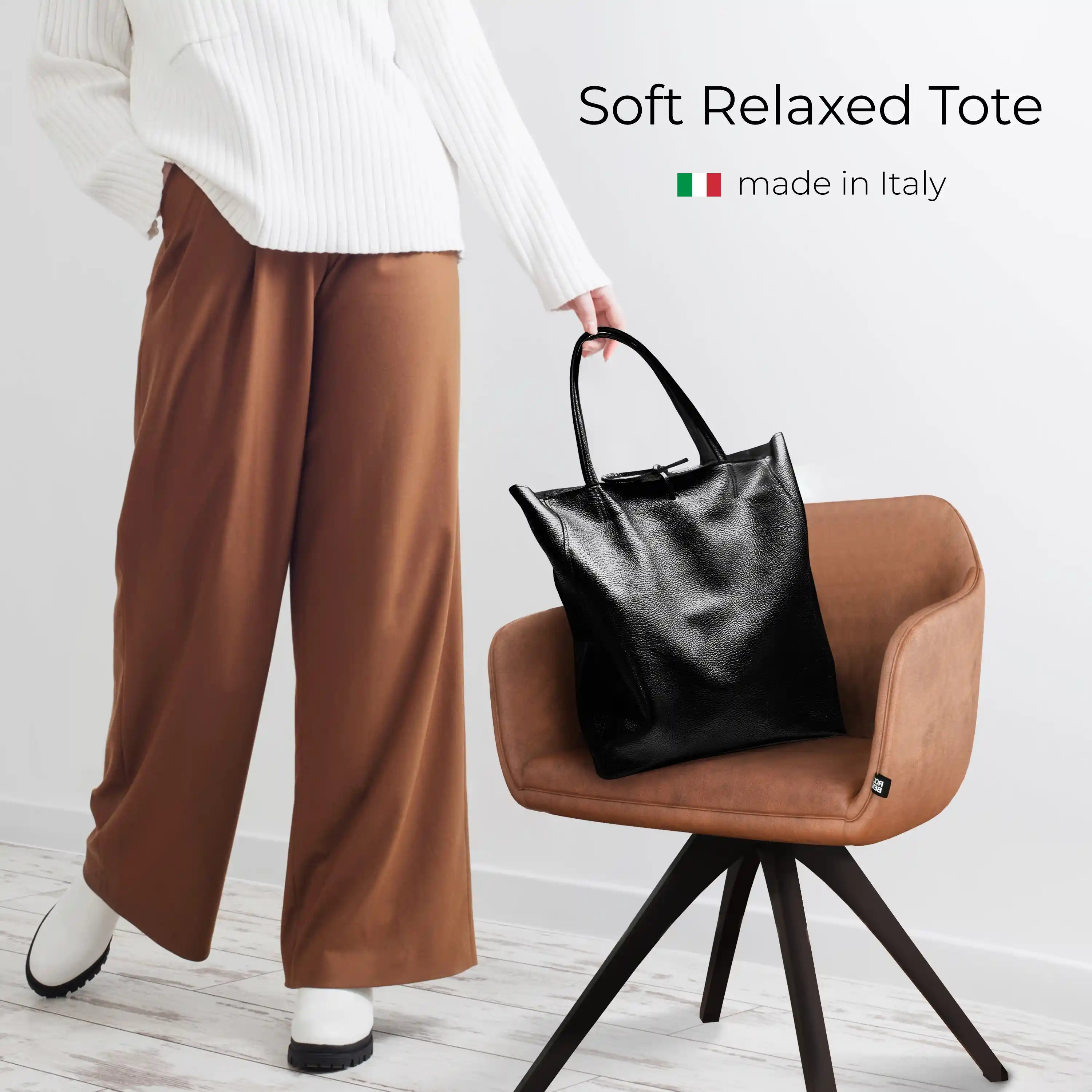 Gold Metallic Calf Leather Tote Bag – Large Italian Carryall