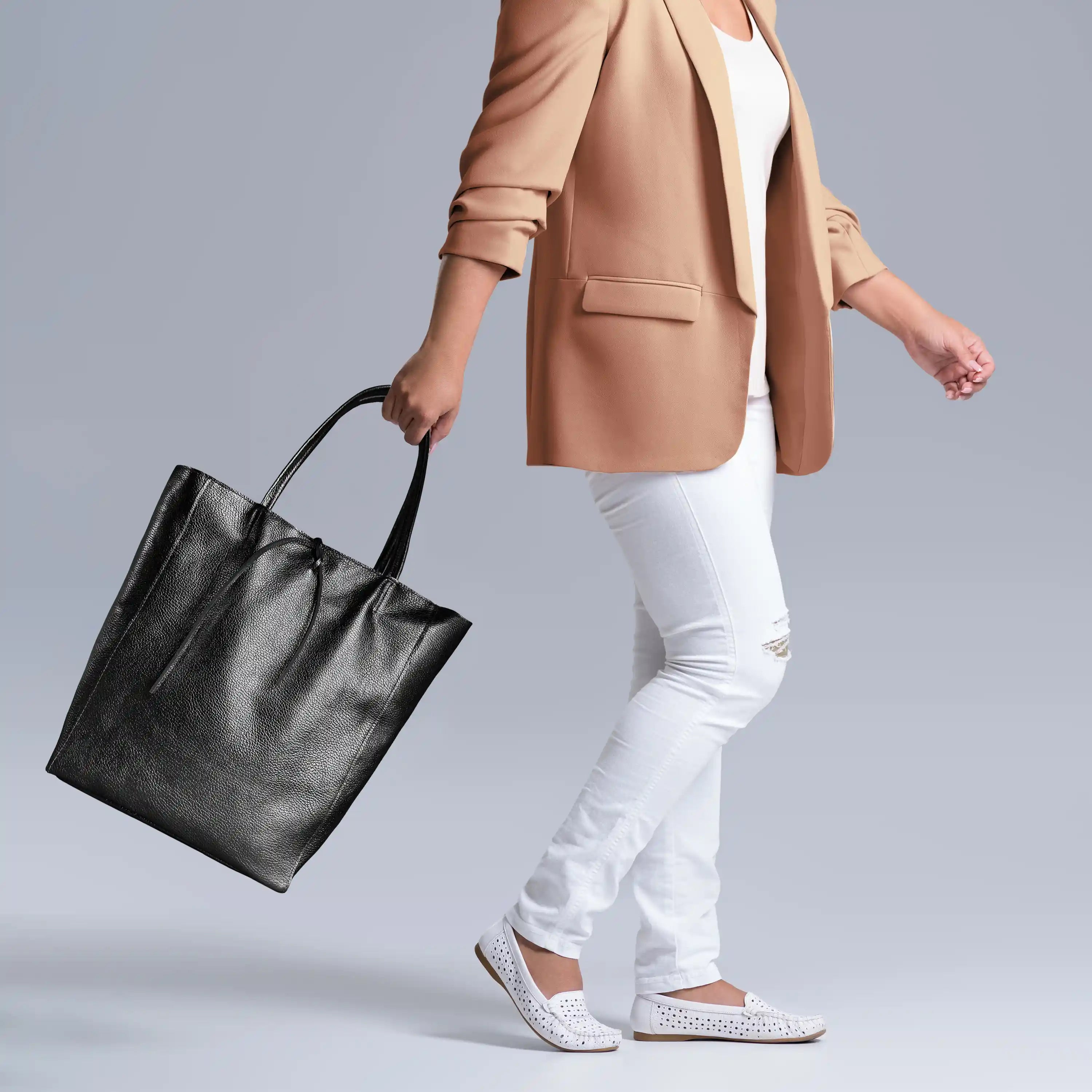 Gold Metallic Calf Leather Tote Bag – Large Italian Carryall