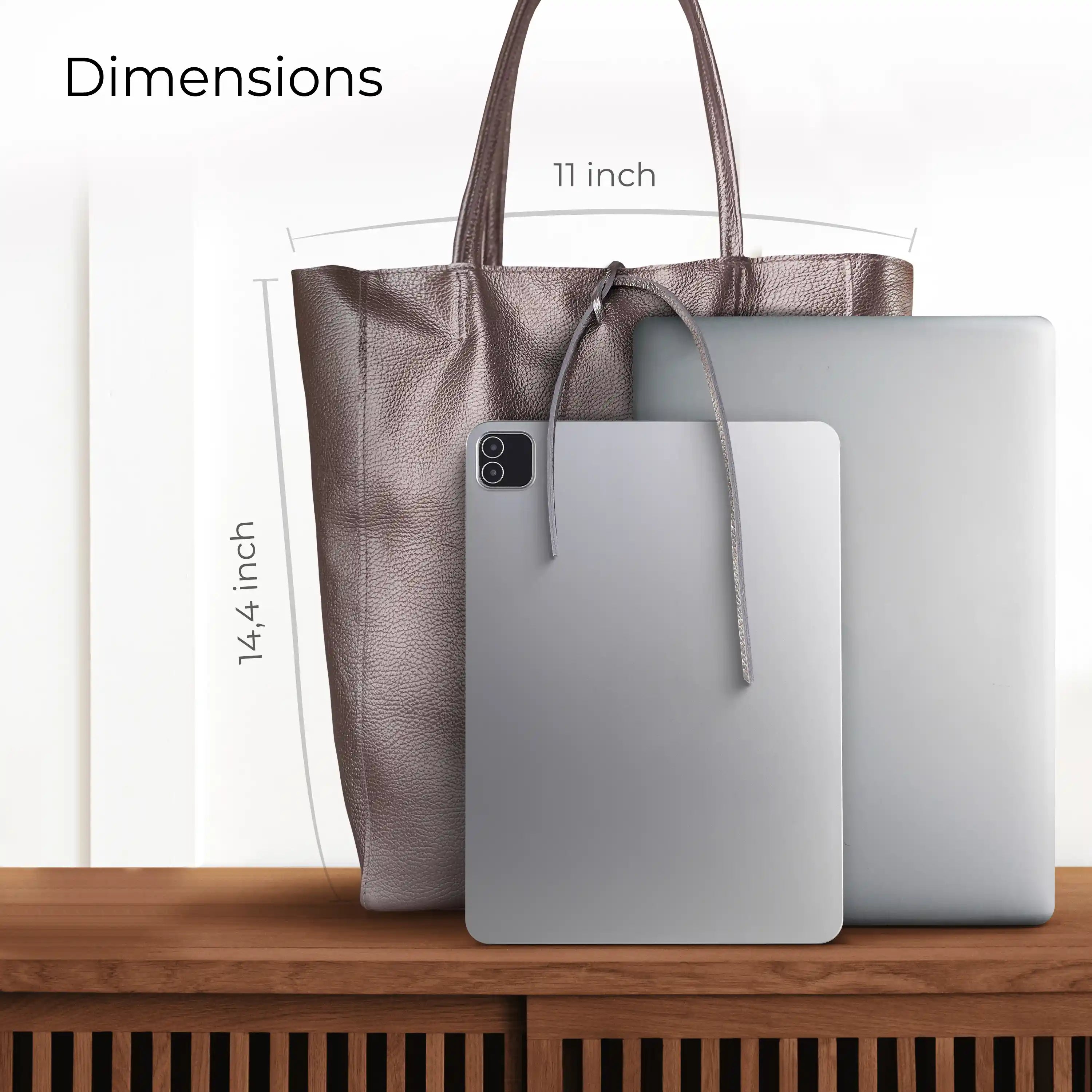 Gold Metallic Calf Leather Tote Bag – Large Italian Carryall
