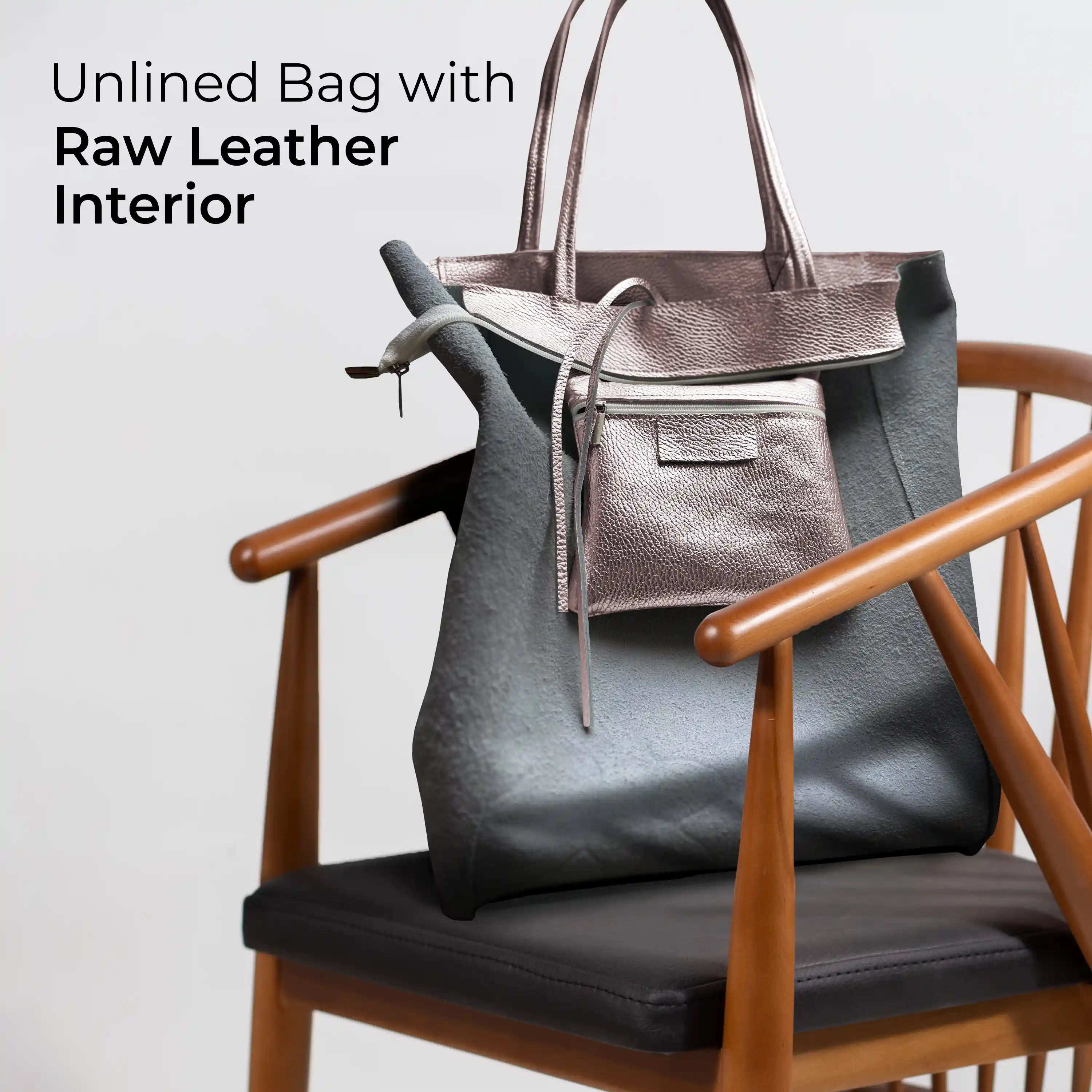 Gold Metallic Calf Leather Tote Bag – Large Italian Carryall