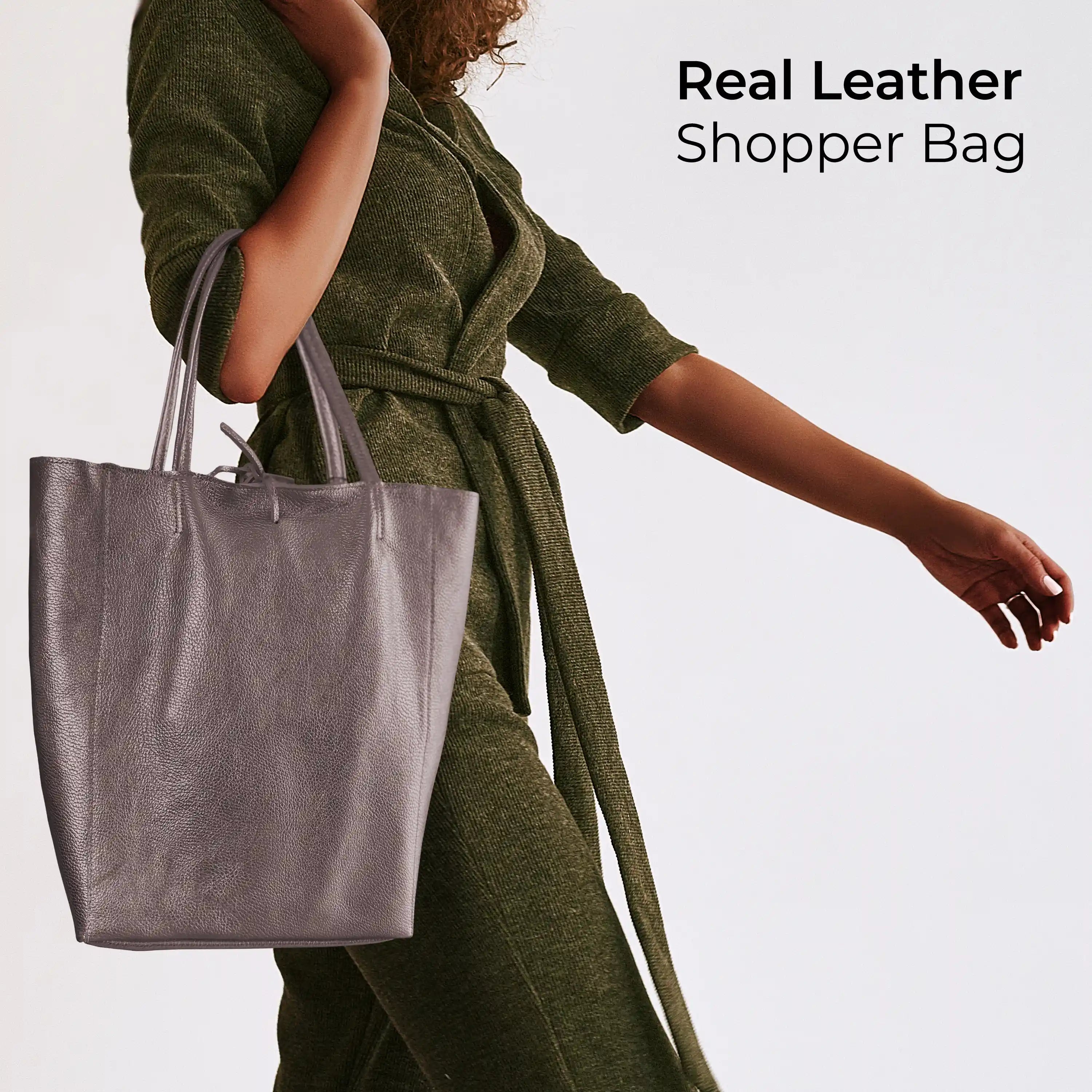 Gold Metallic Calf Leather Tote Bag – Large Italian Carryall