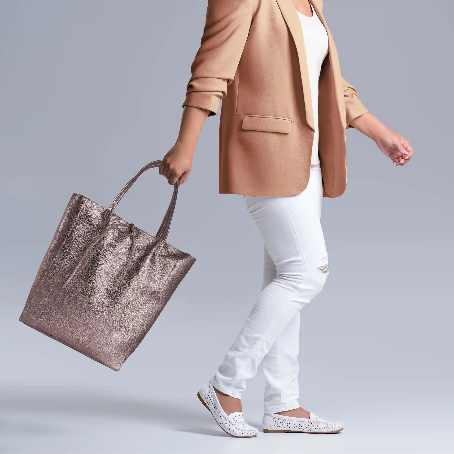 Gold Metallic Calf Leather Tote Bag – Large Italian Carryall