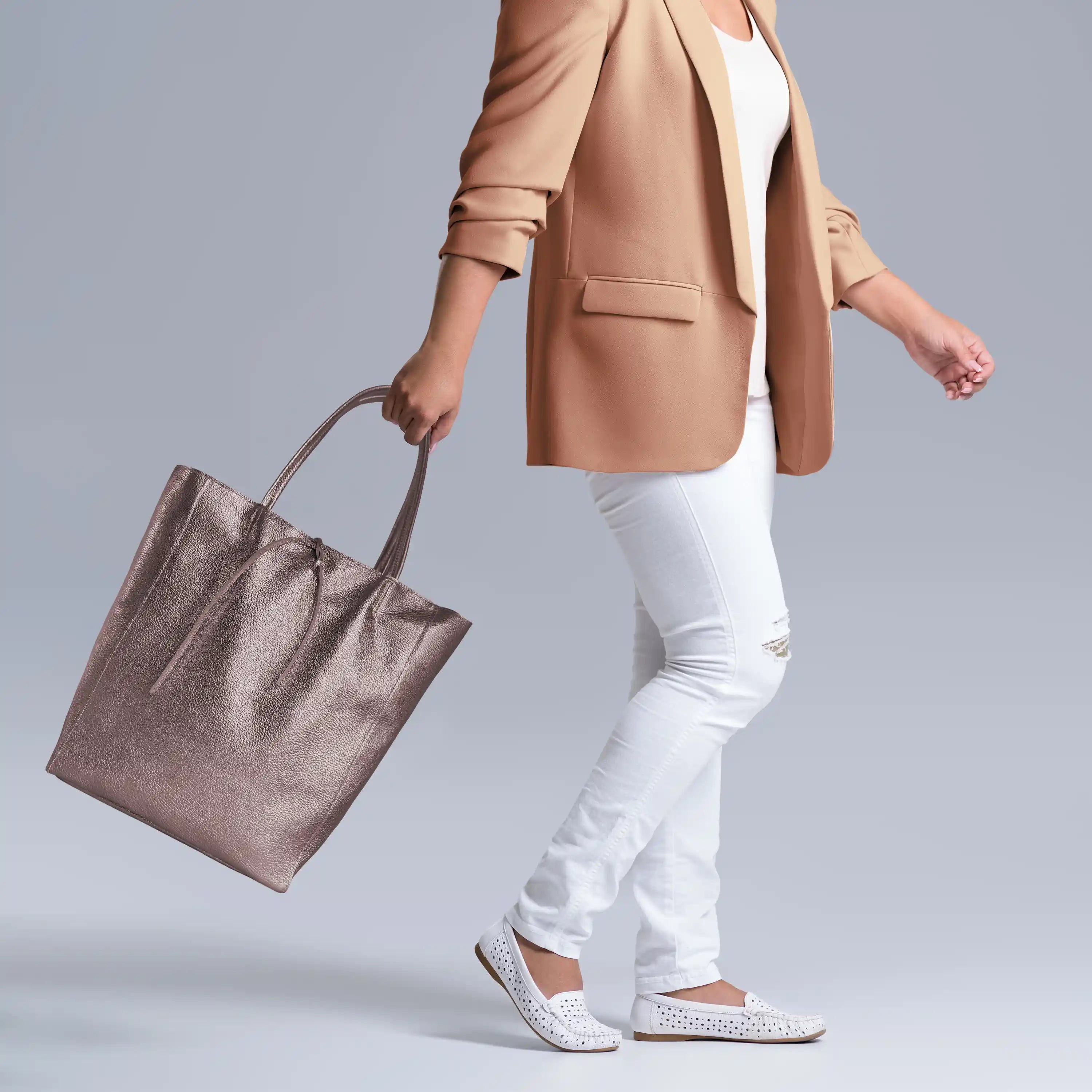 Gold Metallic Calf Leather Tote Bag – Large Italian Carryall